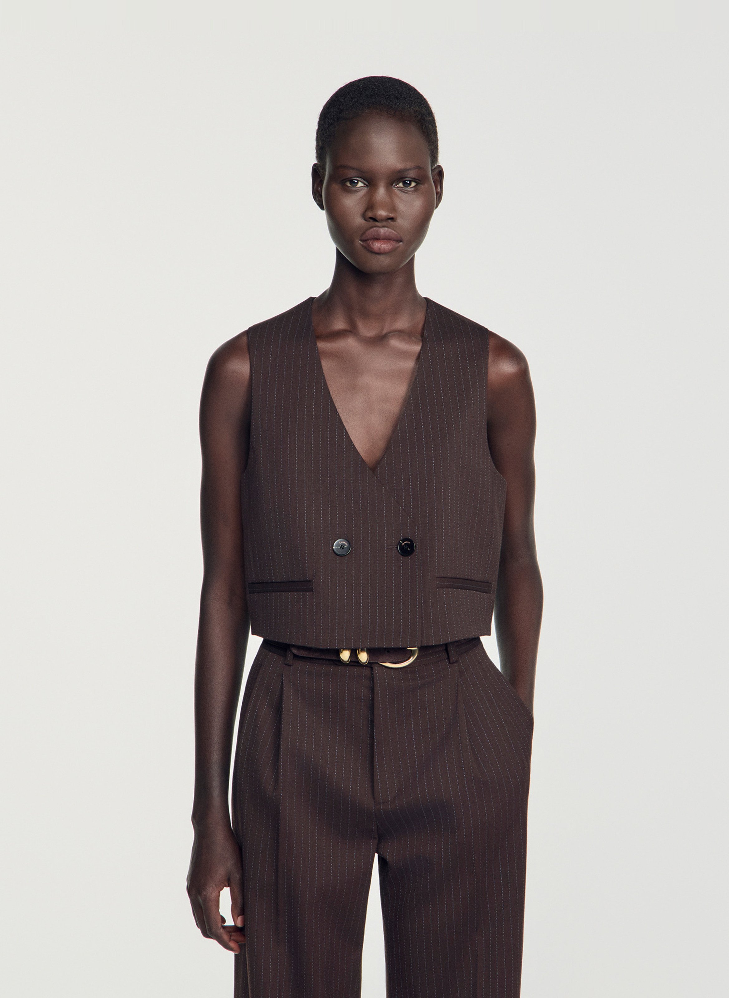 Gilet droit court SANDRO Marron
