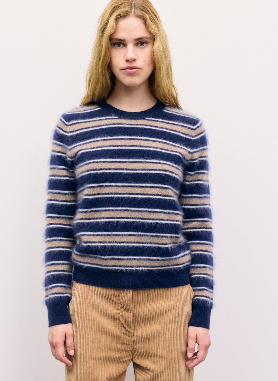 Pull droit col rond rayé en laine GERARD DAREL Marron