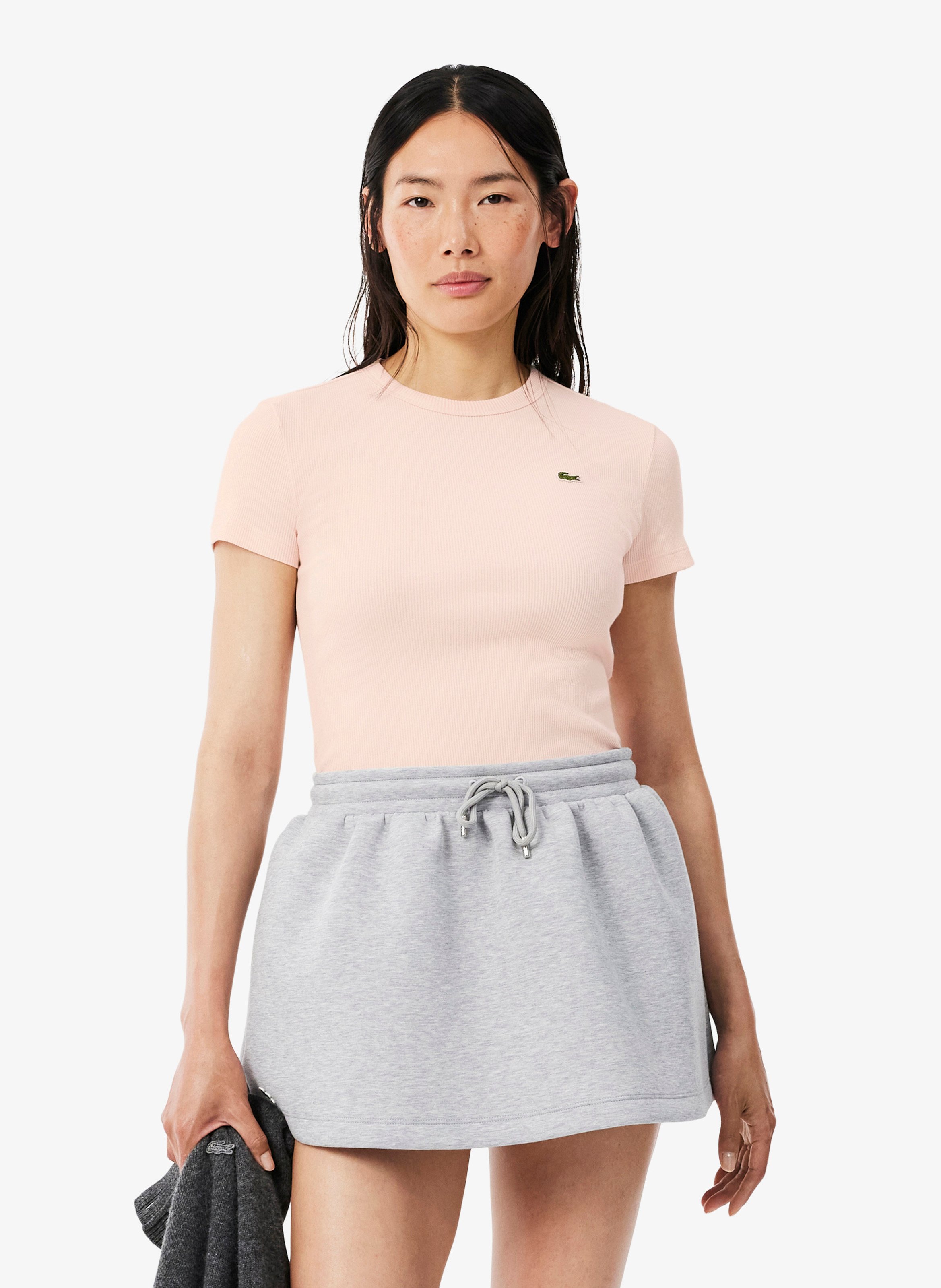 Tee-shirt moulant col rond en coton LACOSTE