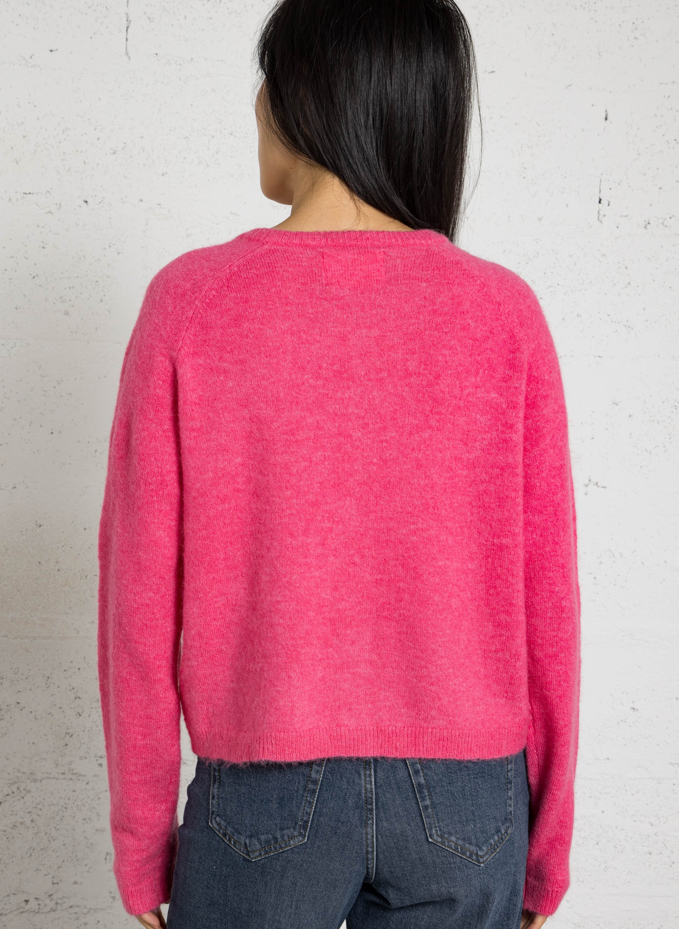 Gilet droit col rond court et boutonné LEON & HARPER Rose
