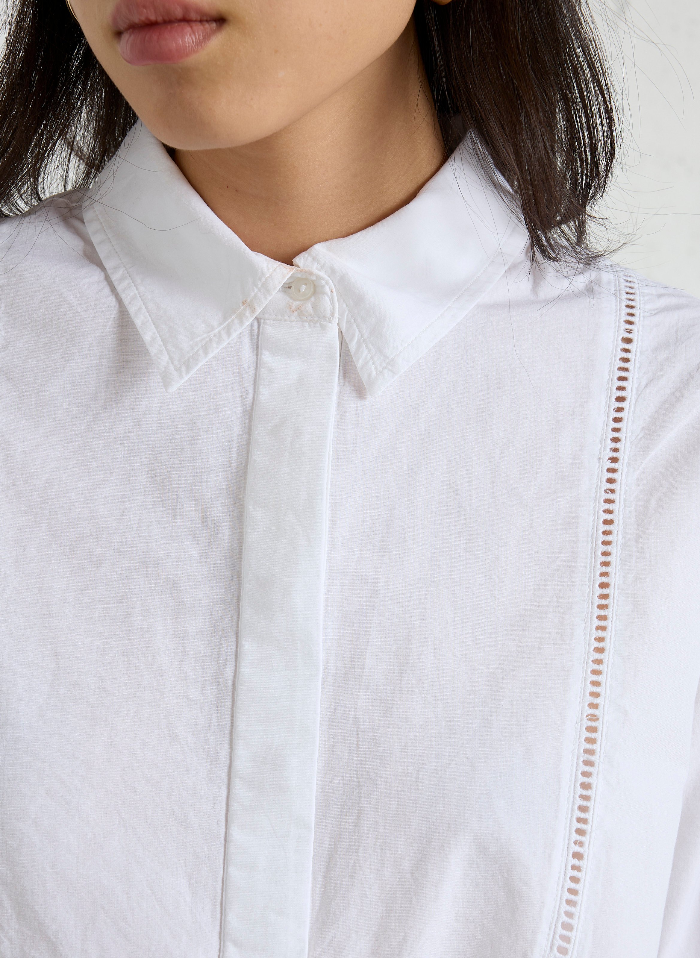 Chemise brodée à col classique en coton SUD EXPRESS Blanc