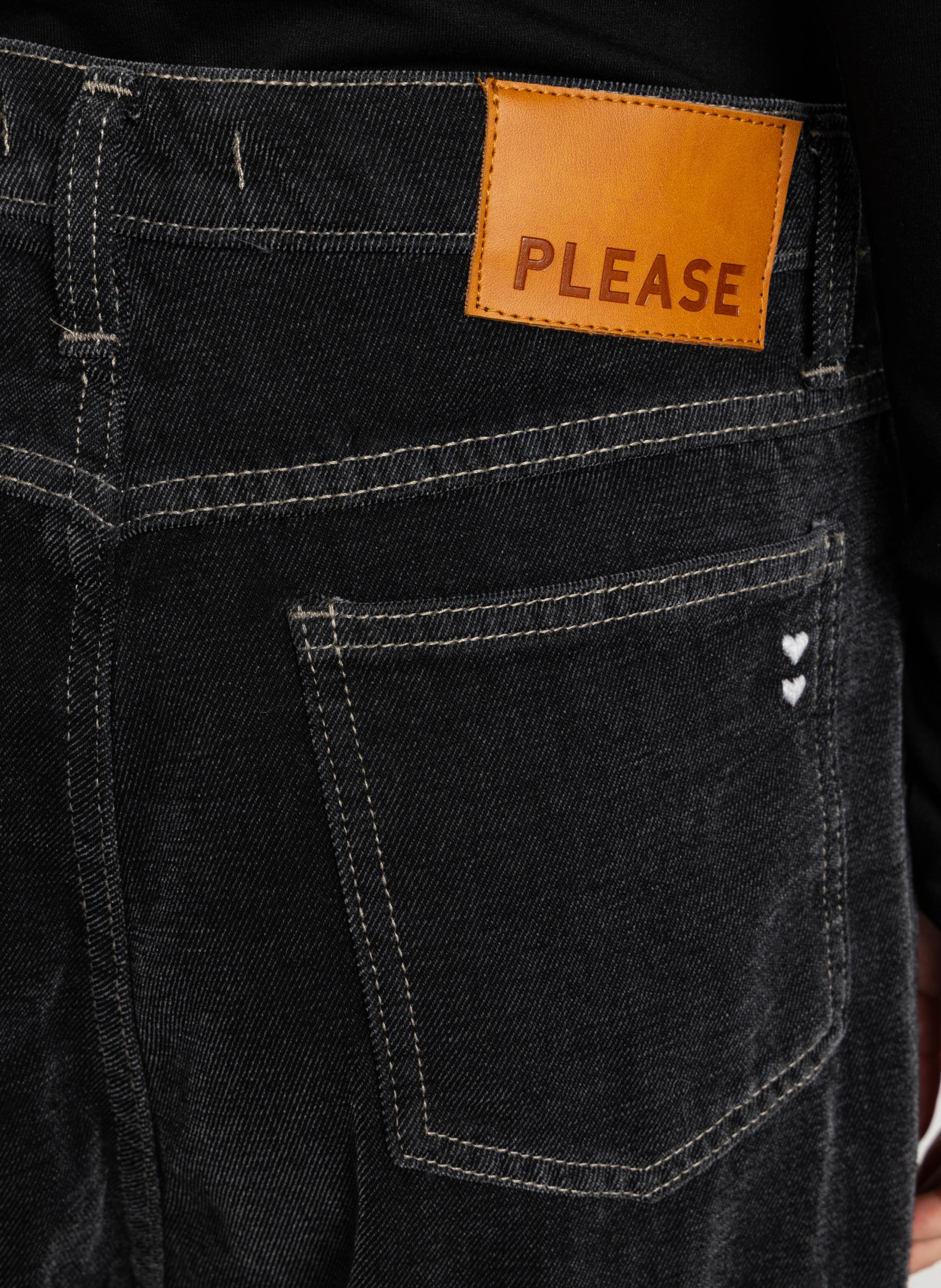 Mixed cotton barrel jeans PLEASE Black