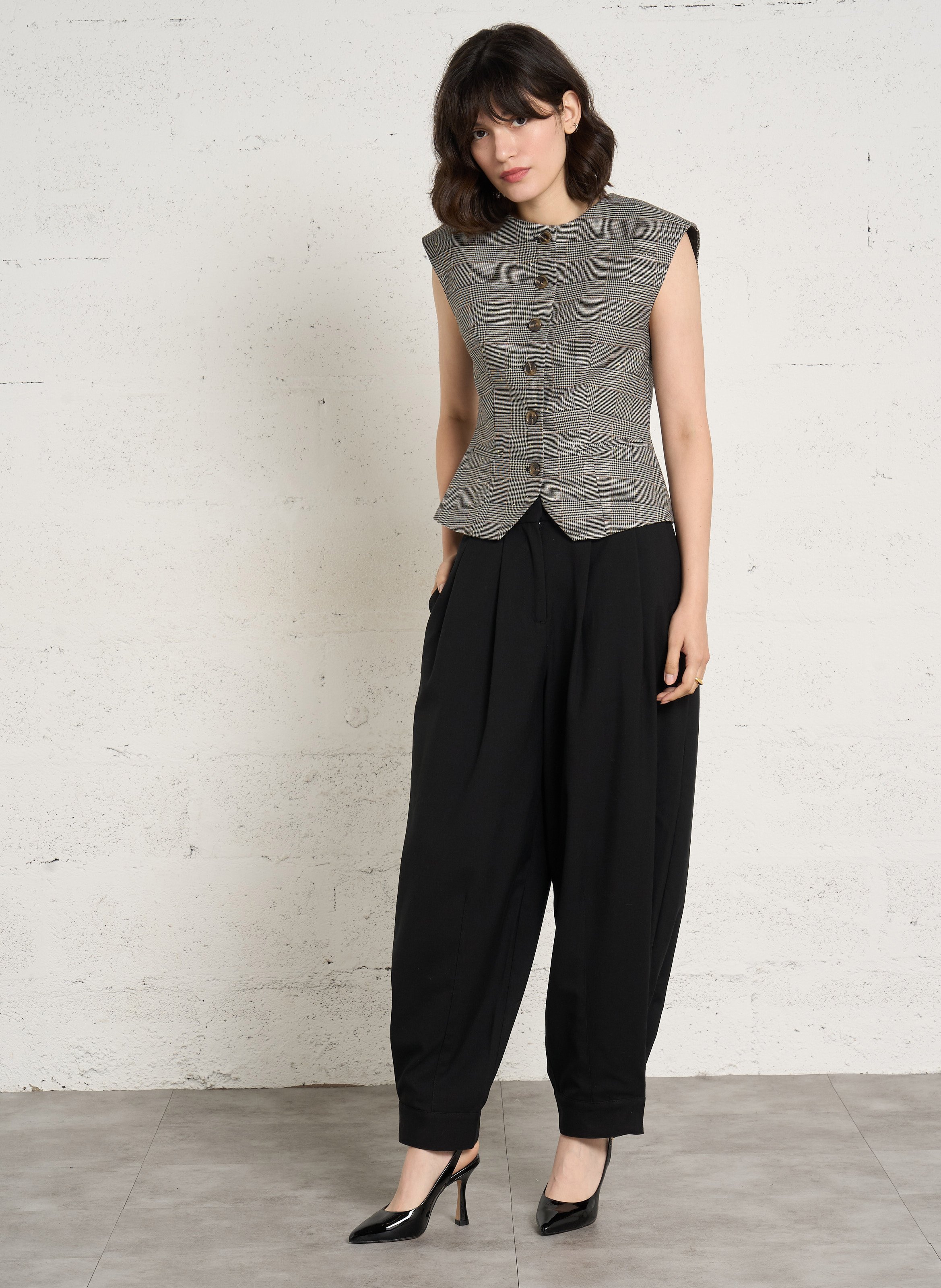 Getailleerd mouwloos gilet met pied-de-poule-motief IMPERIAL Grijs