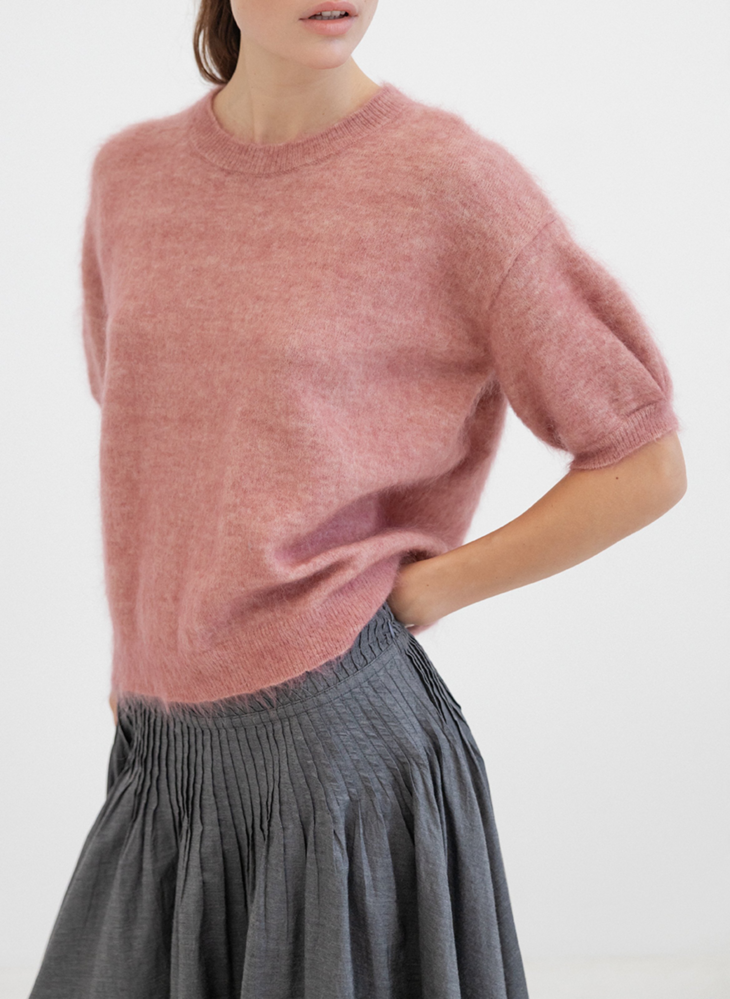 Short-sleeved wool blend sweater PROJECT-AJ117 Pink