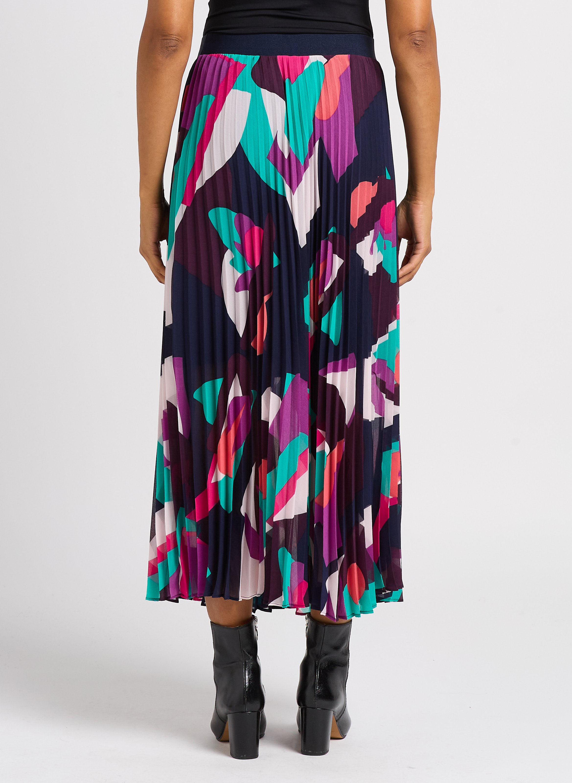 Blue Pleated and printed long skirt