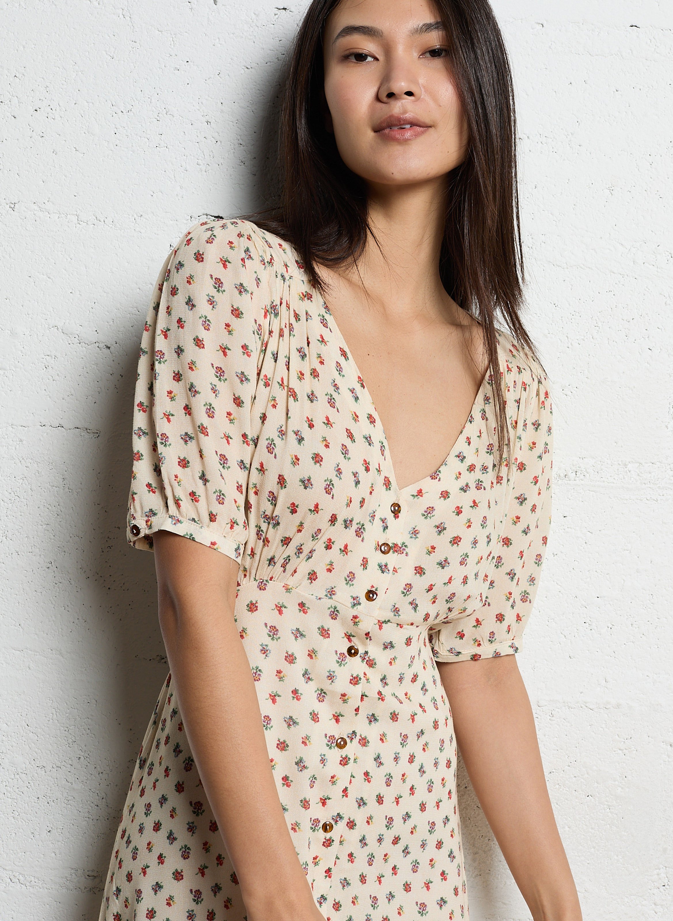 Robe courte cintrée col V EMILE ET IDA Beige