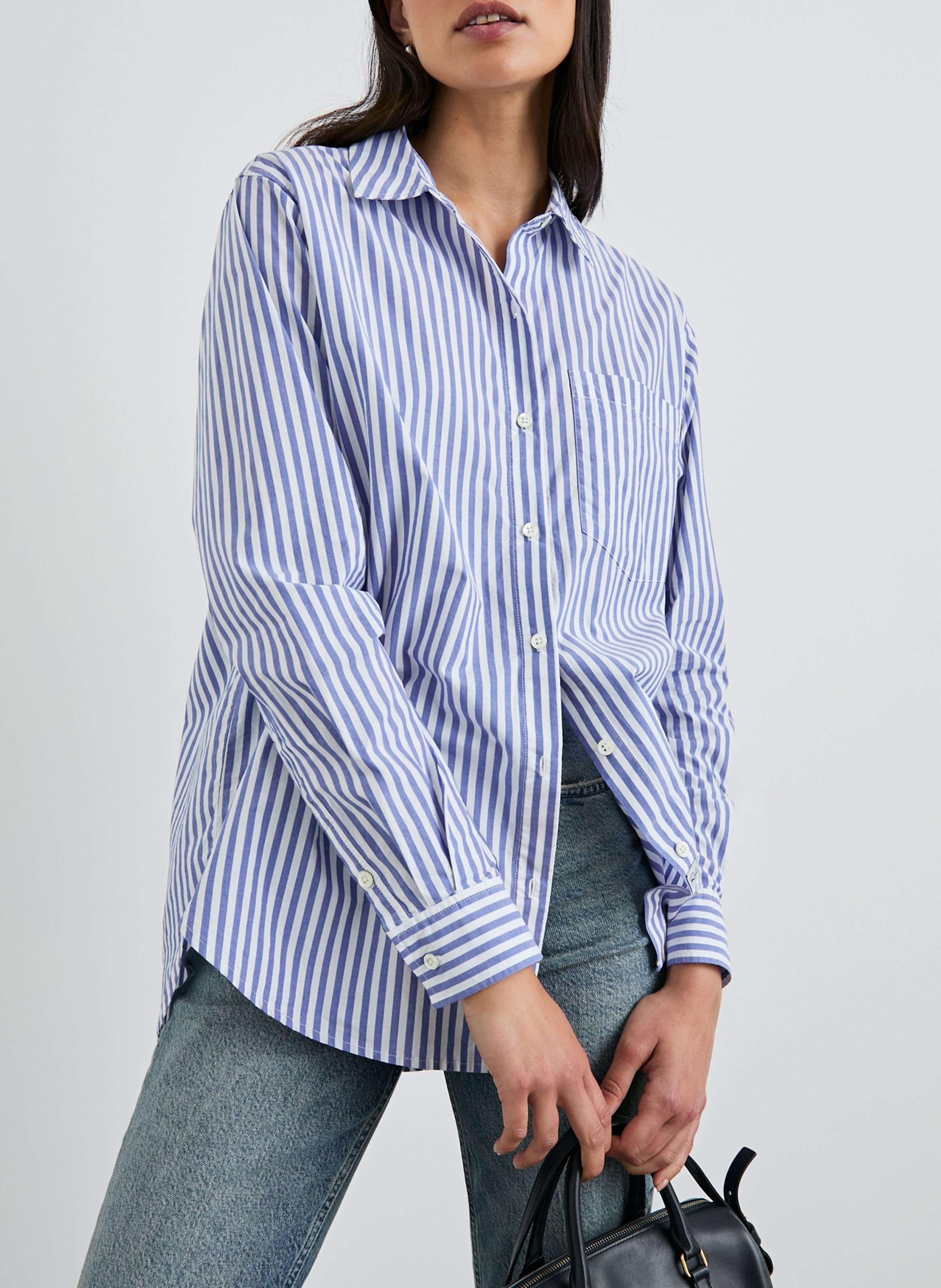 Chemise droite rayée en coton RAILS Bleu