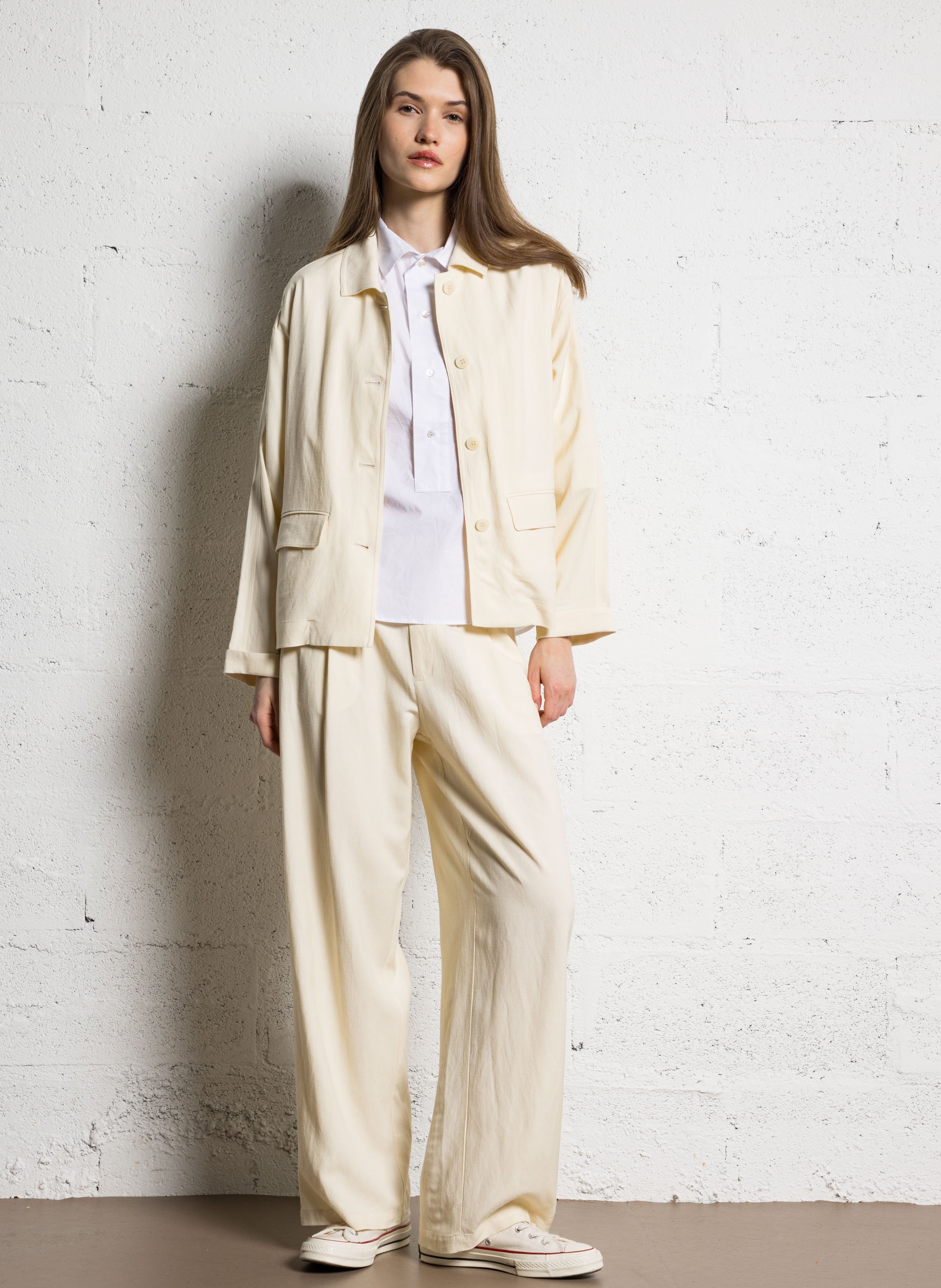 Oversize buttoned cotton poplin top BELLA JONES White