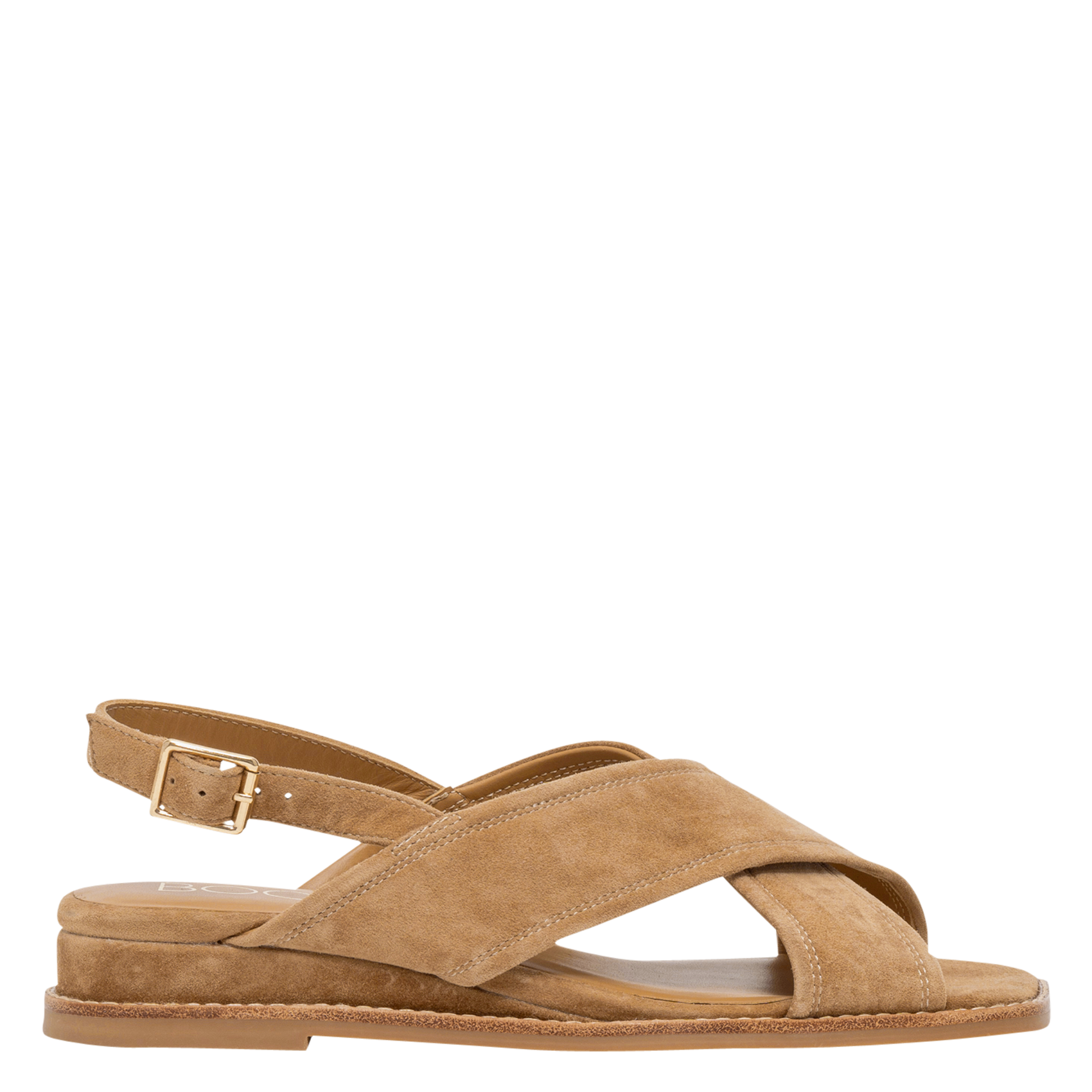 Flache Ledersandalen mit Samt BOCAGE Beige