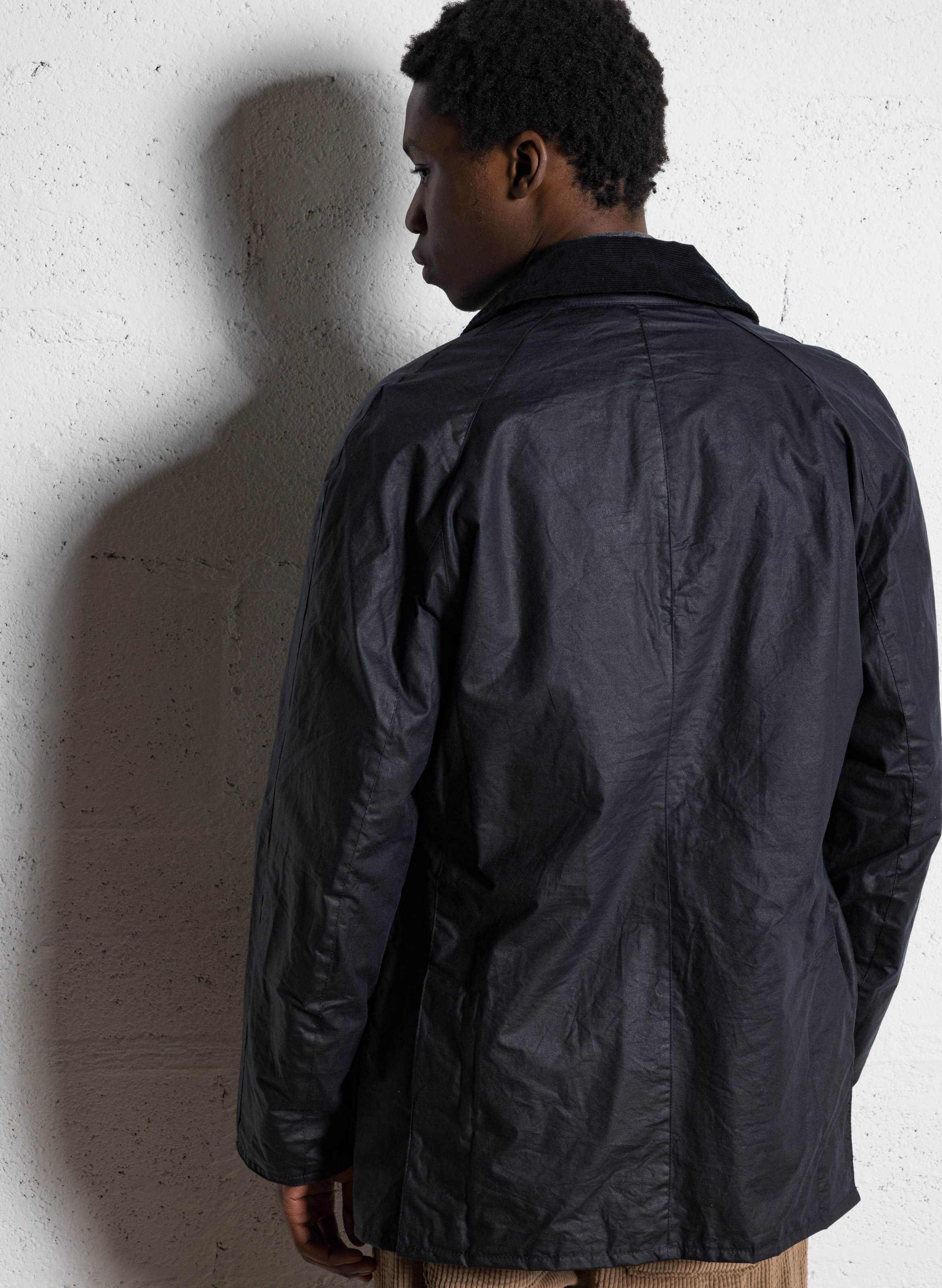 Straight waxed cotton jacket with pockets BARBOUR Blue