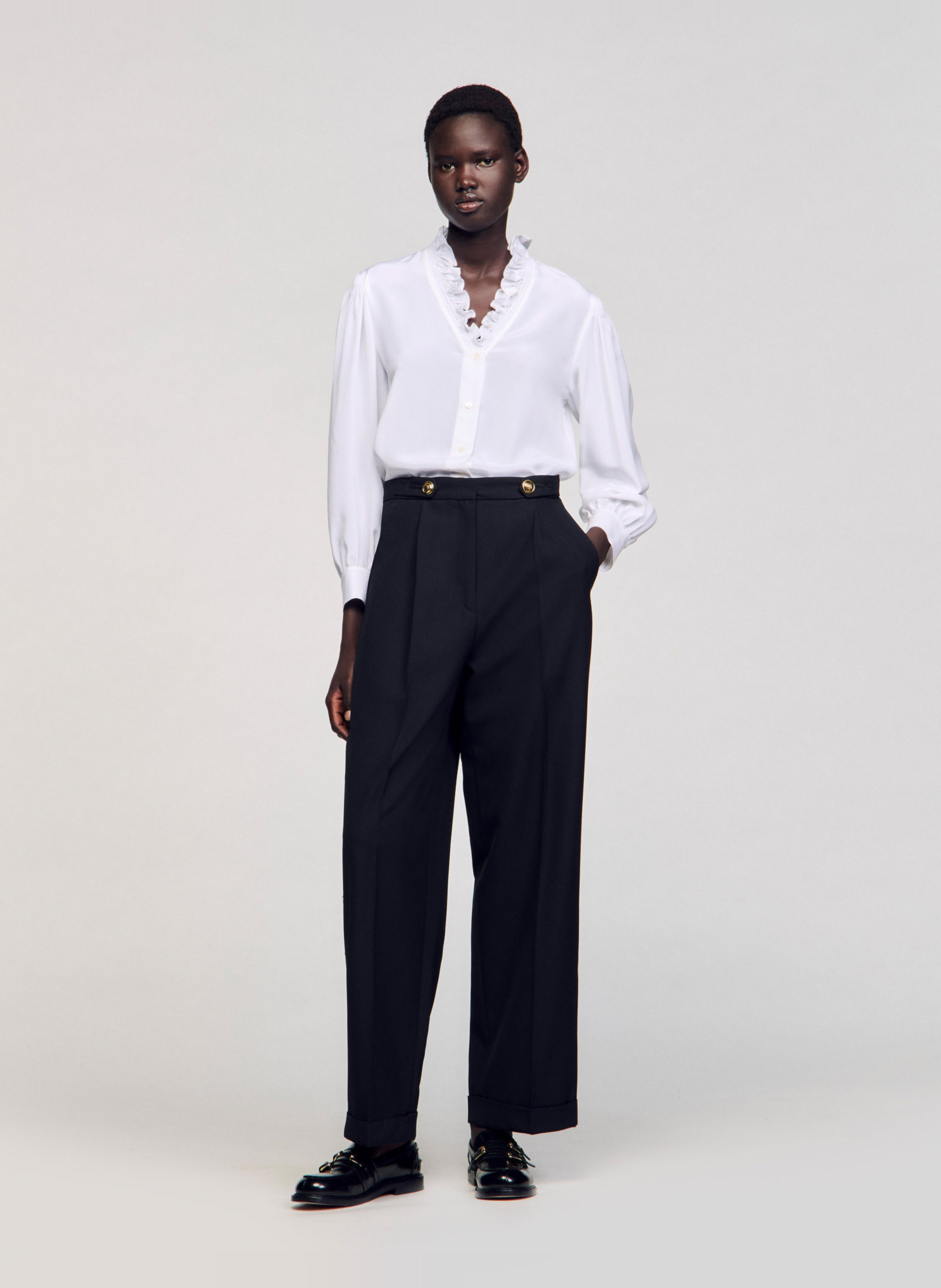 Rechte zijden blouse met V-hals SANDRO Wit