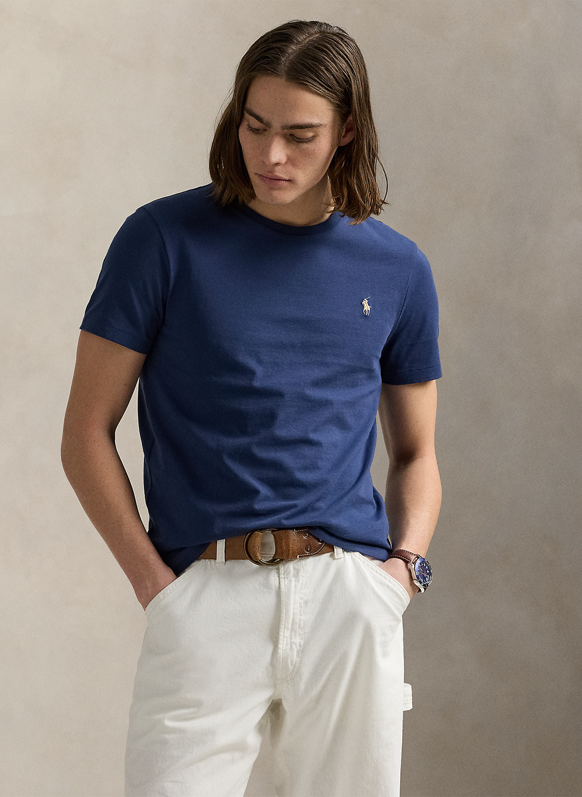 Tee-shirt col rond slim-fit en coton POLO RALPH LAUREN Bleu