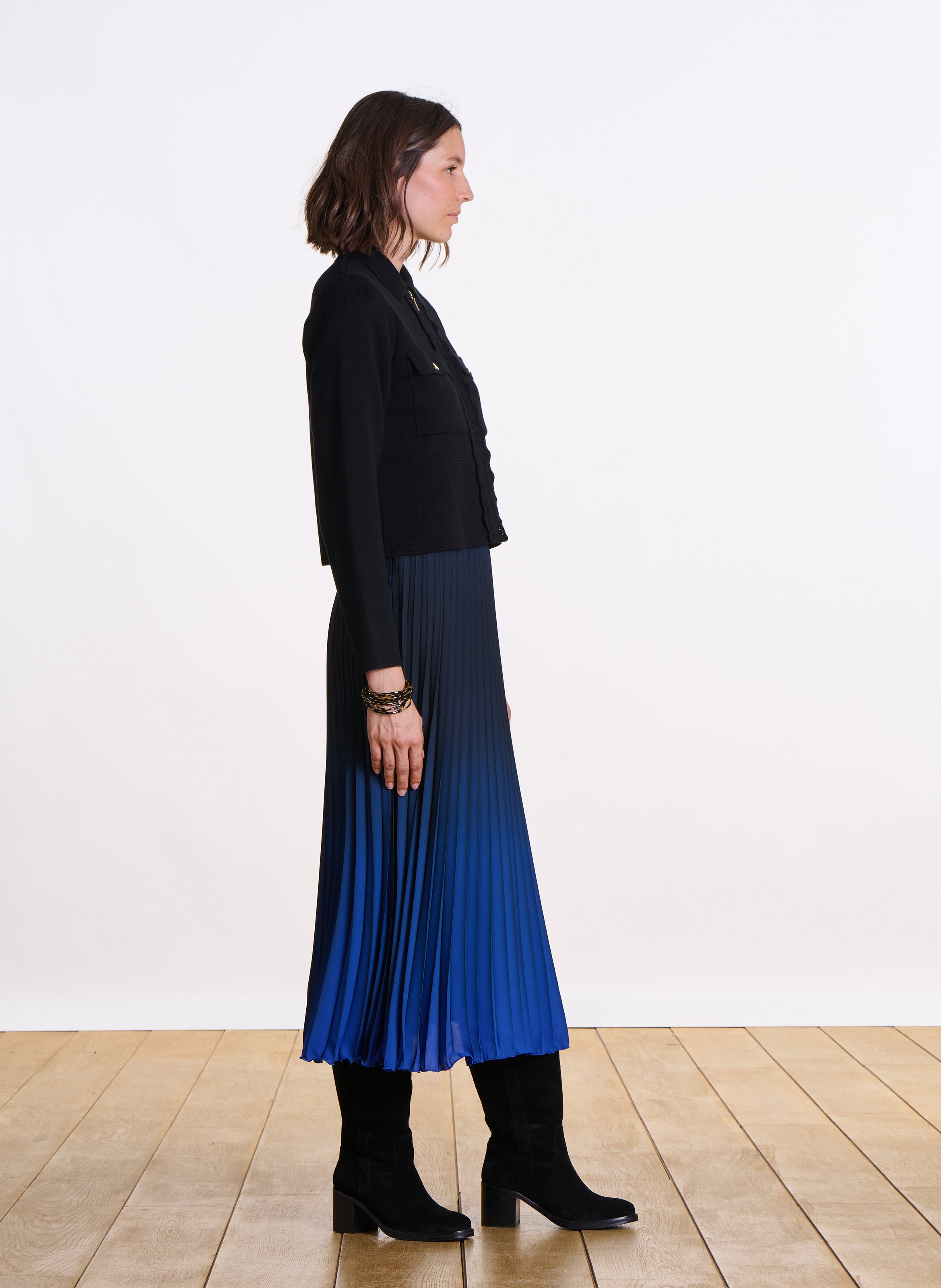 Gilet col chemise en coton bio LA FEE MARABOUTEE Noir