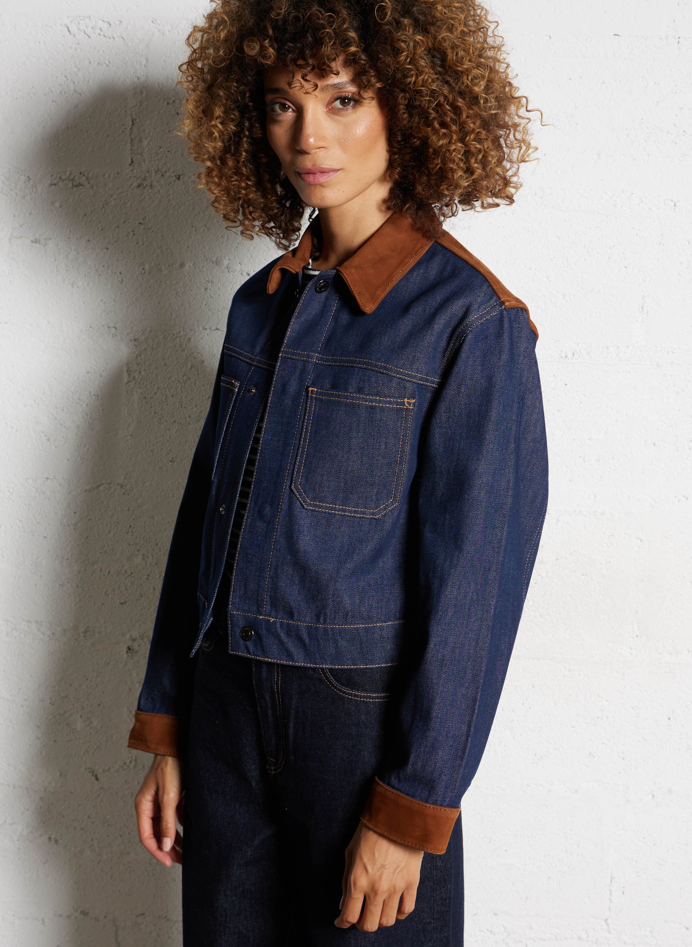 Veste courte en denim avec empiècements suède LIU JO Bleu