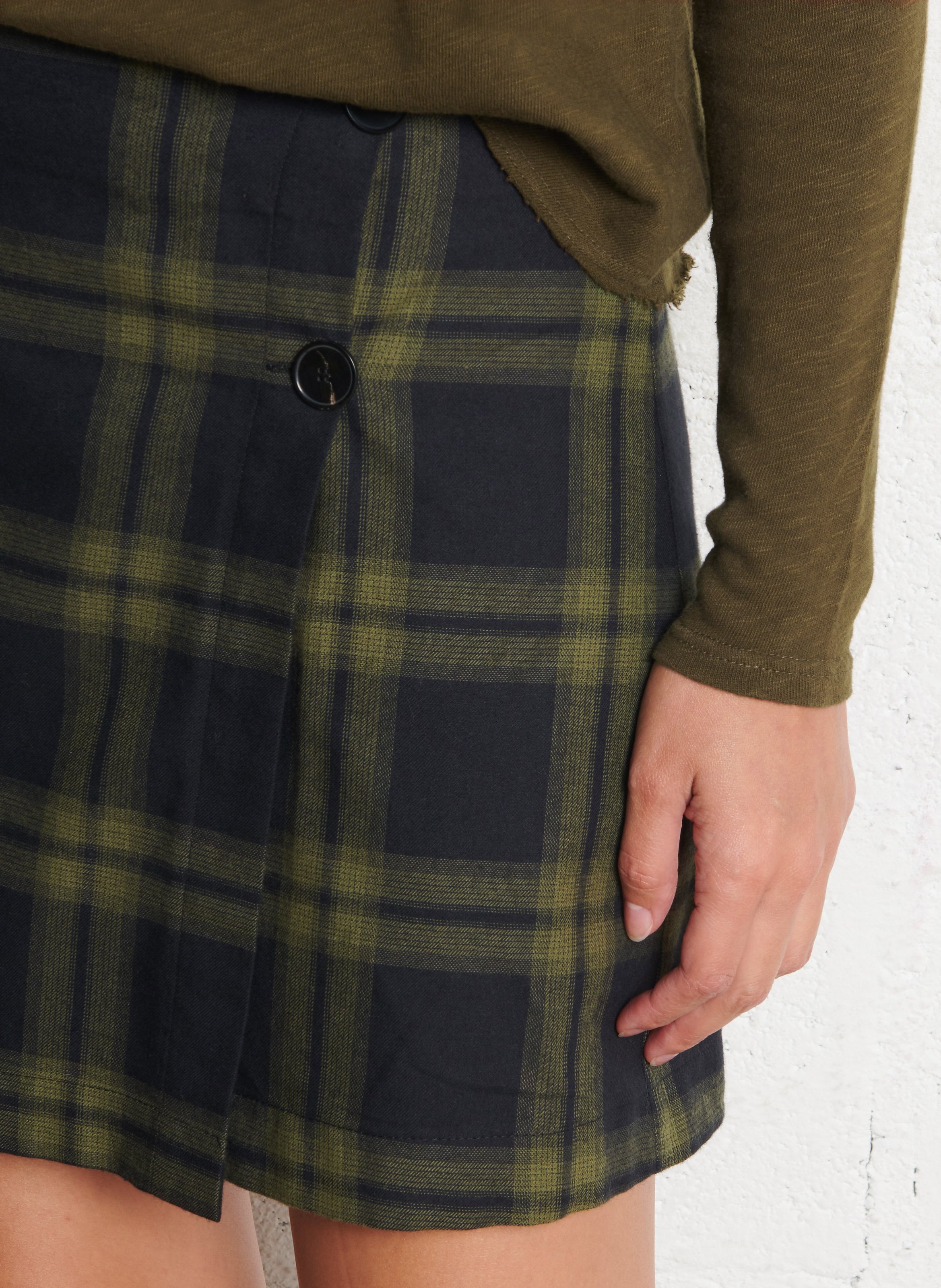 Jupe courte à carreaux DES PETITS HAUTS Vert