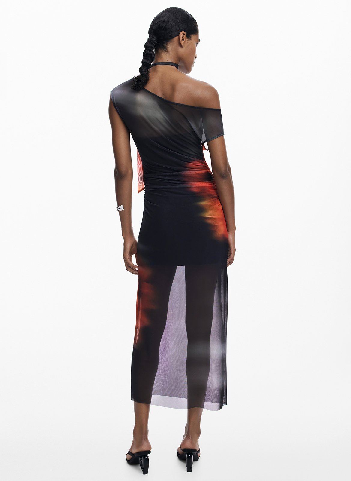 Robe mi-longue imprimée en mousseline DESIGUAL Noir