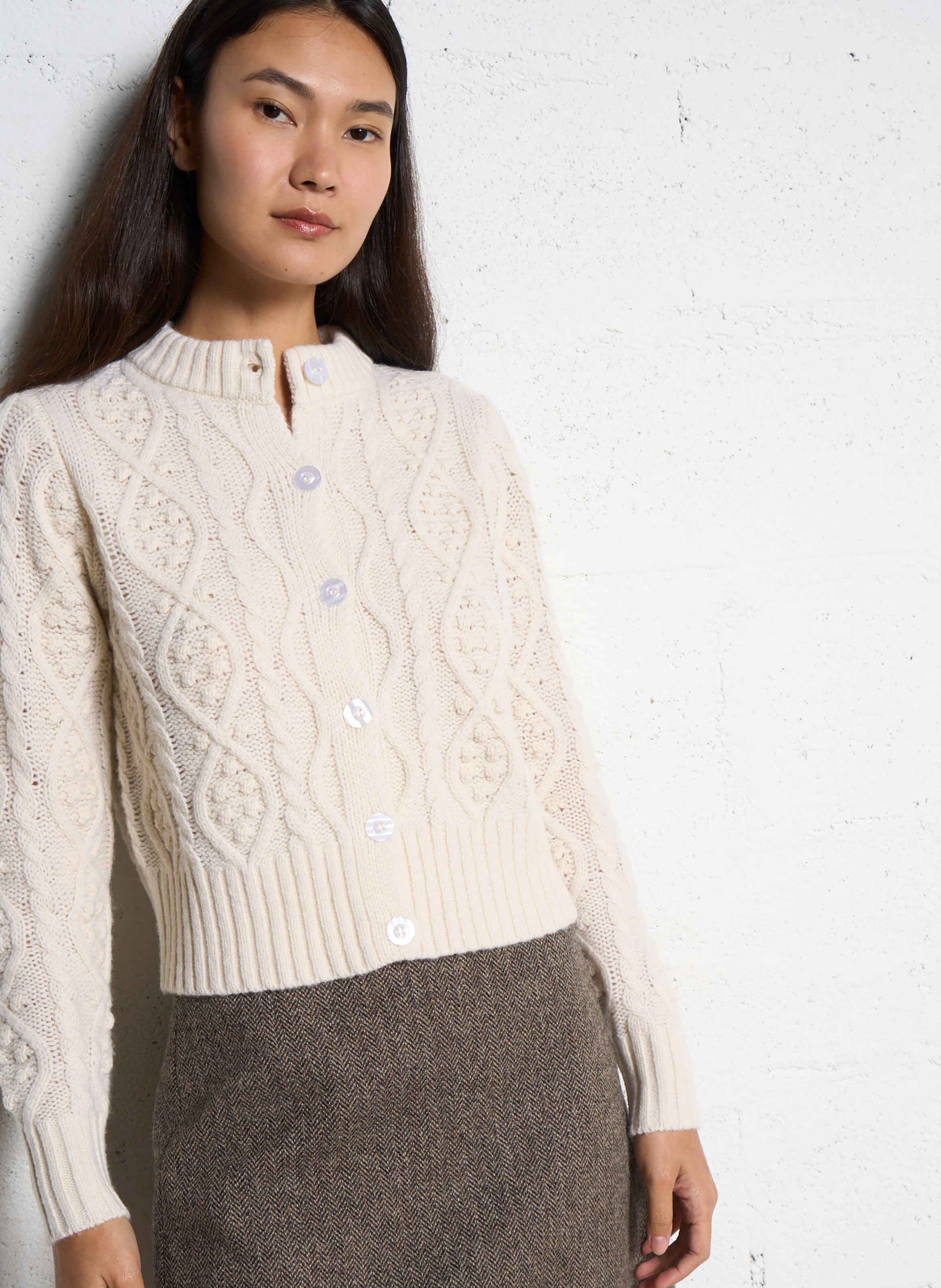 Oversized round neck twisted wool vest PETITE MENDIGOTE Beige