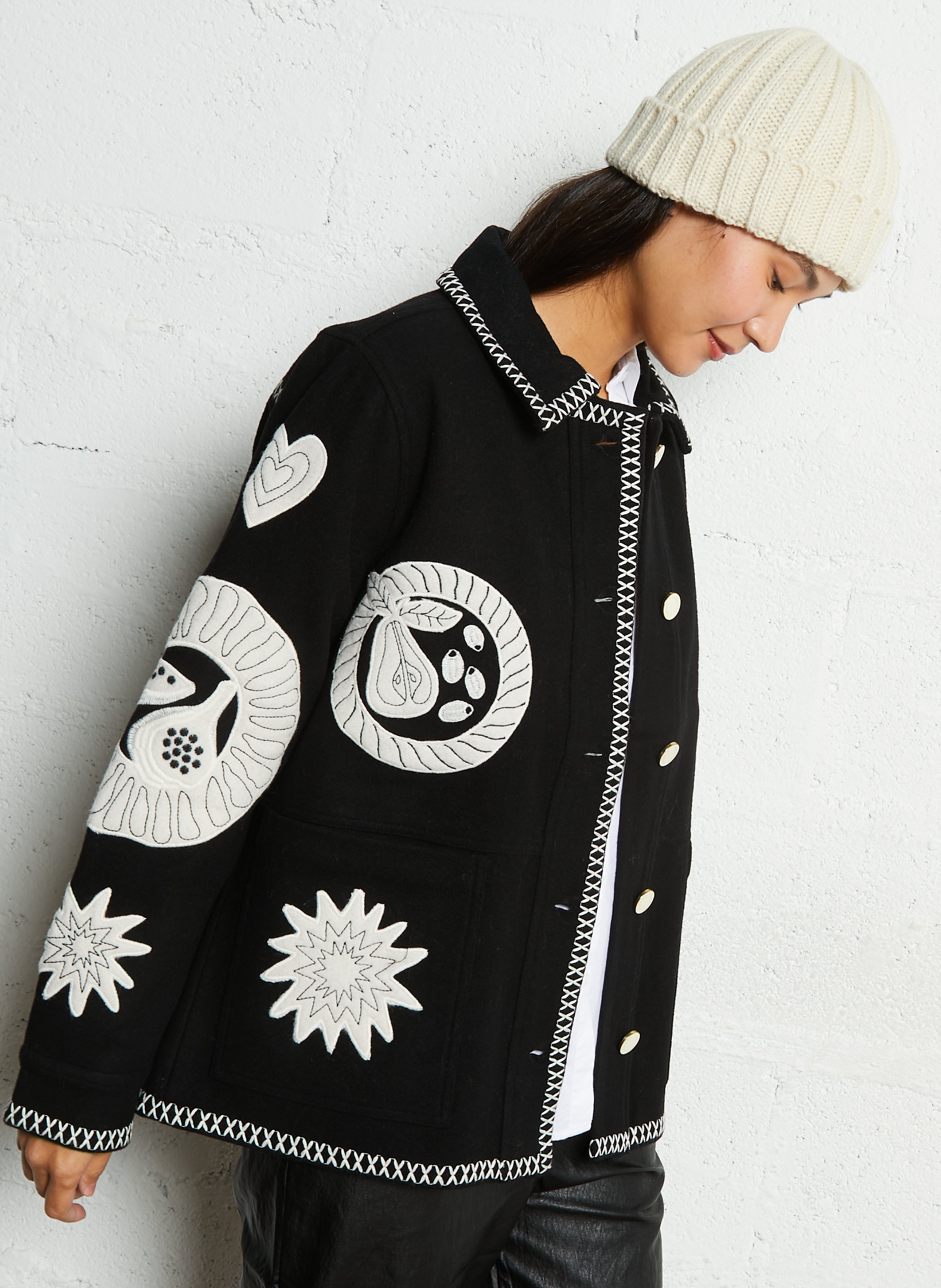 Veste droite col rond en coton mélangé FABIENNE CHAPOT Noir