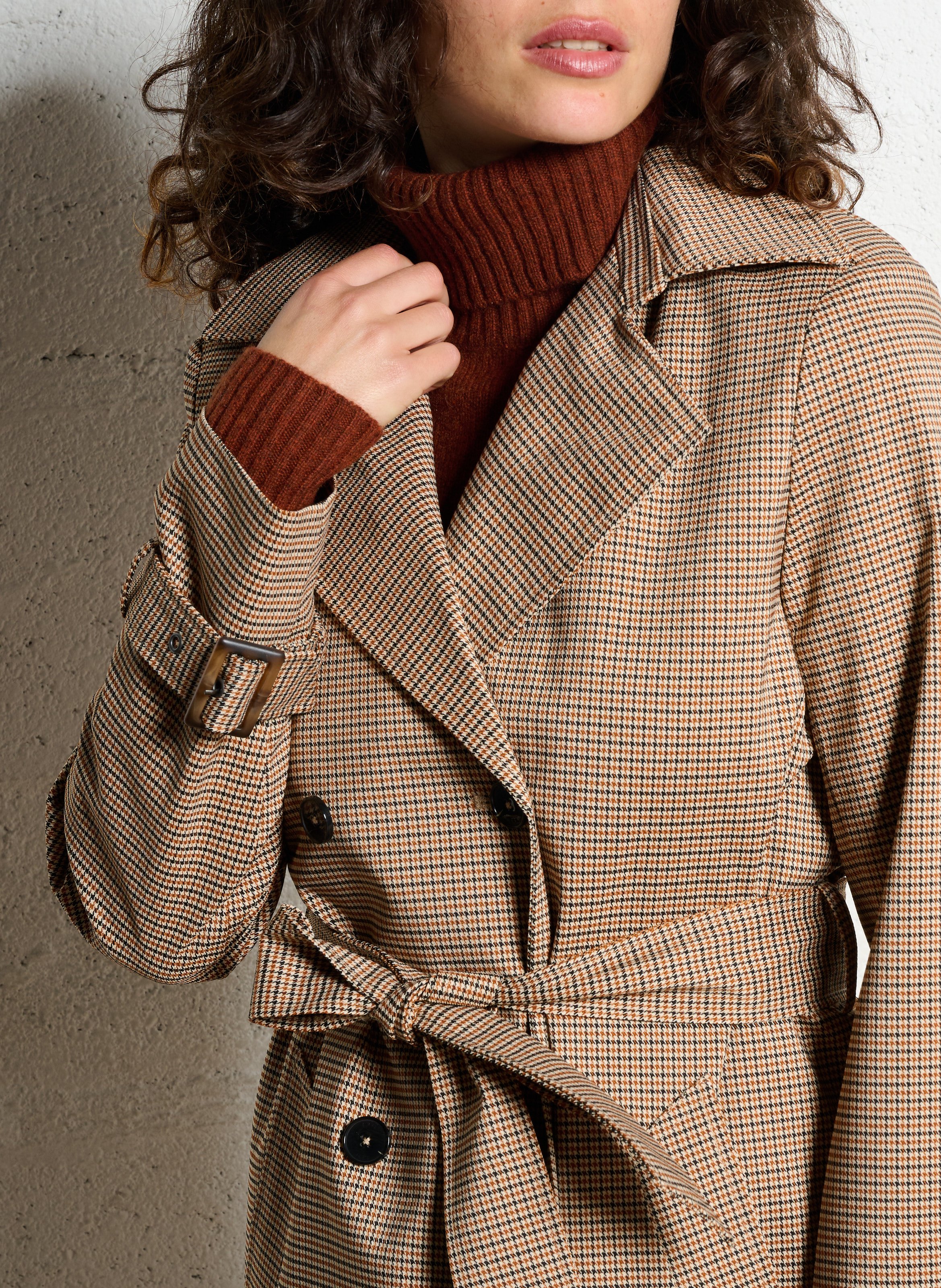 Checked trench with tailored collar IKKS Brown