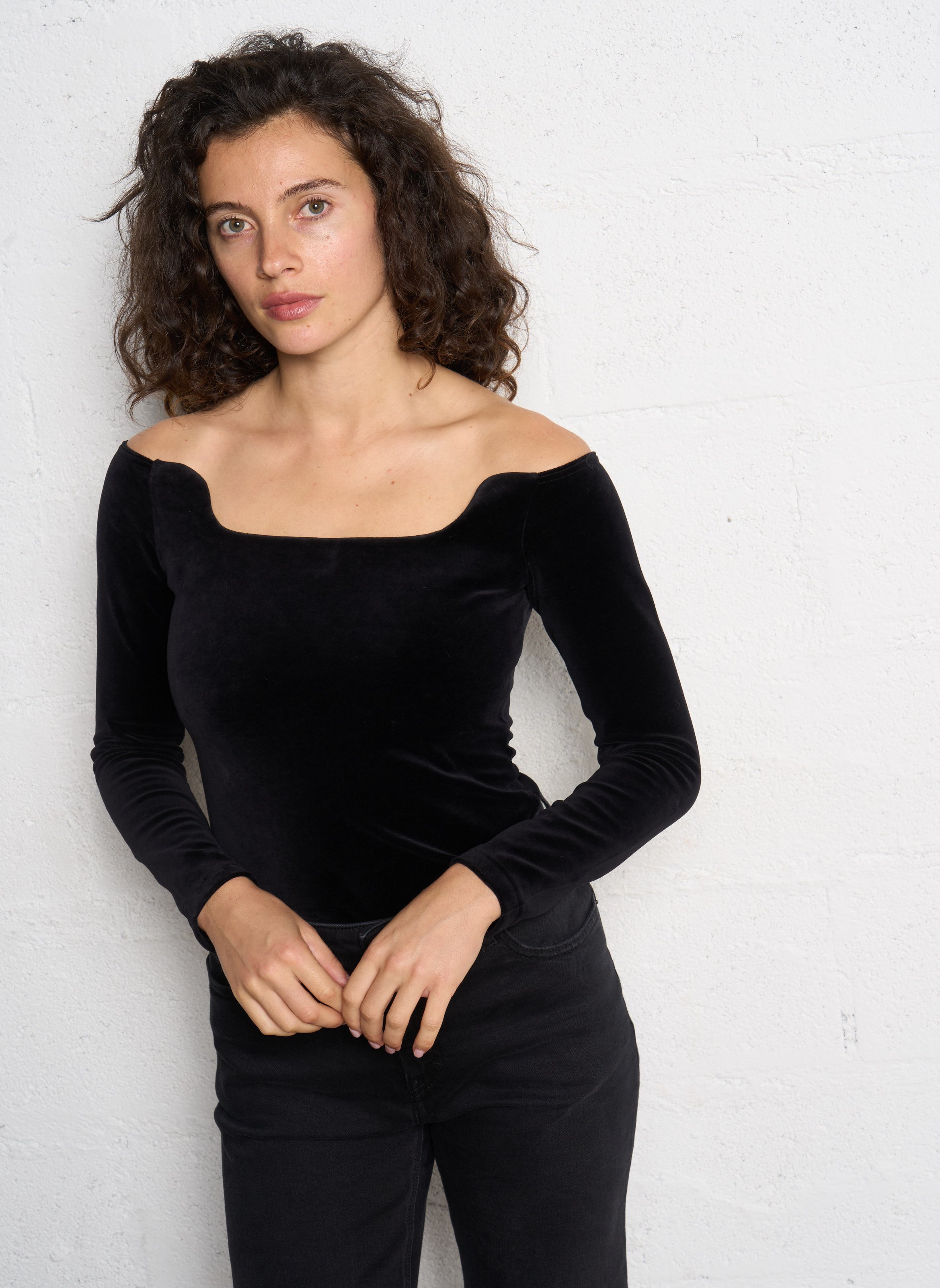 Body col carré en coton mélangé FLAIR Noir