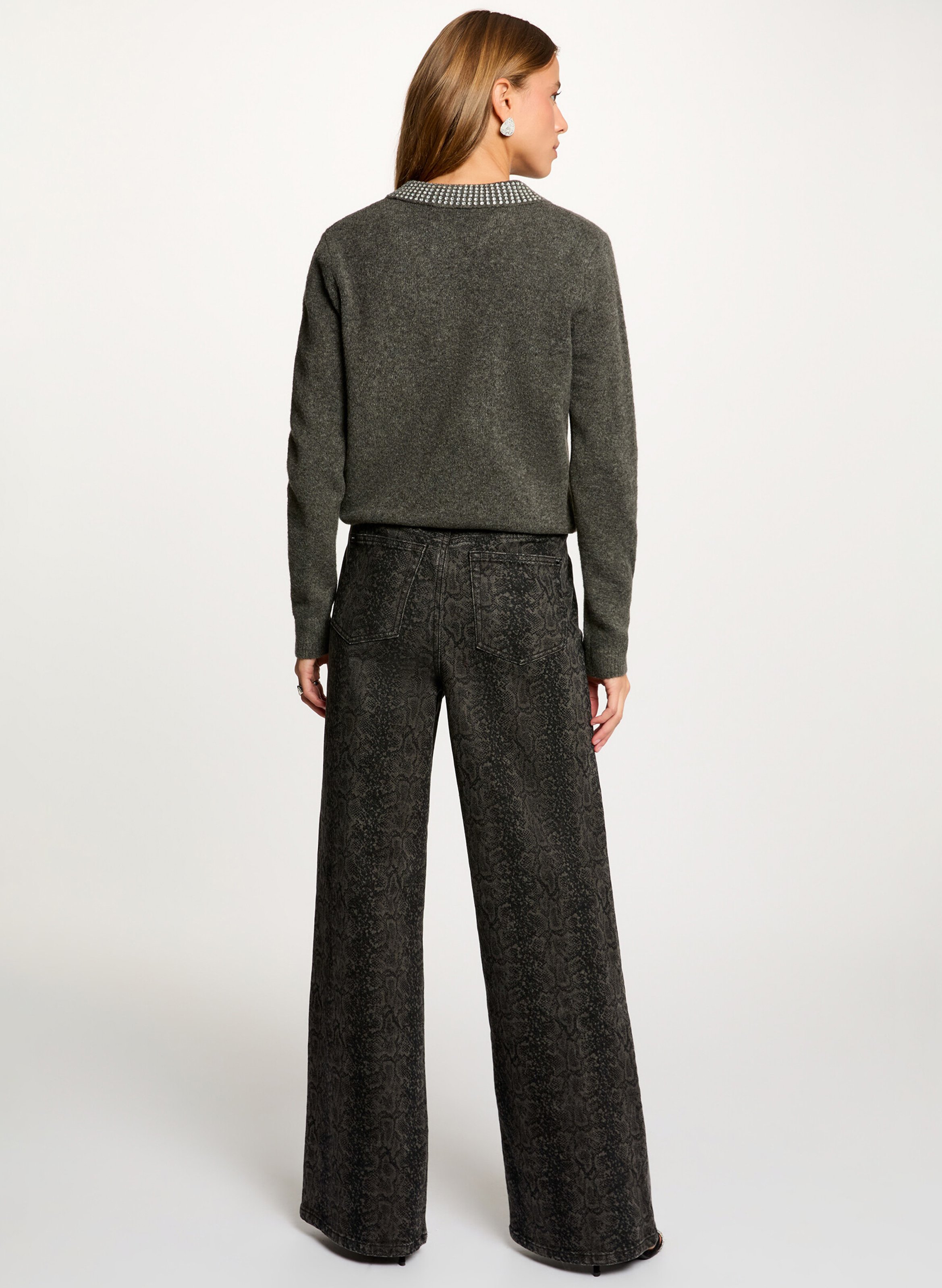 Pull col chemise à strass MORGAN Gris