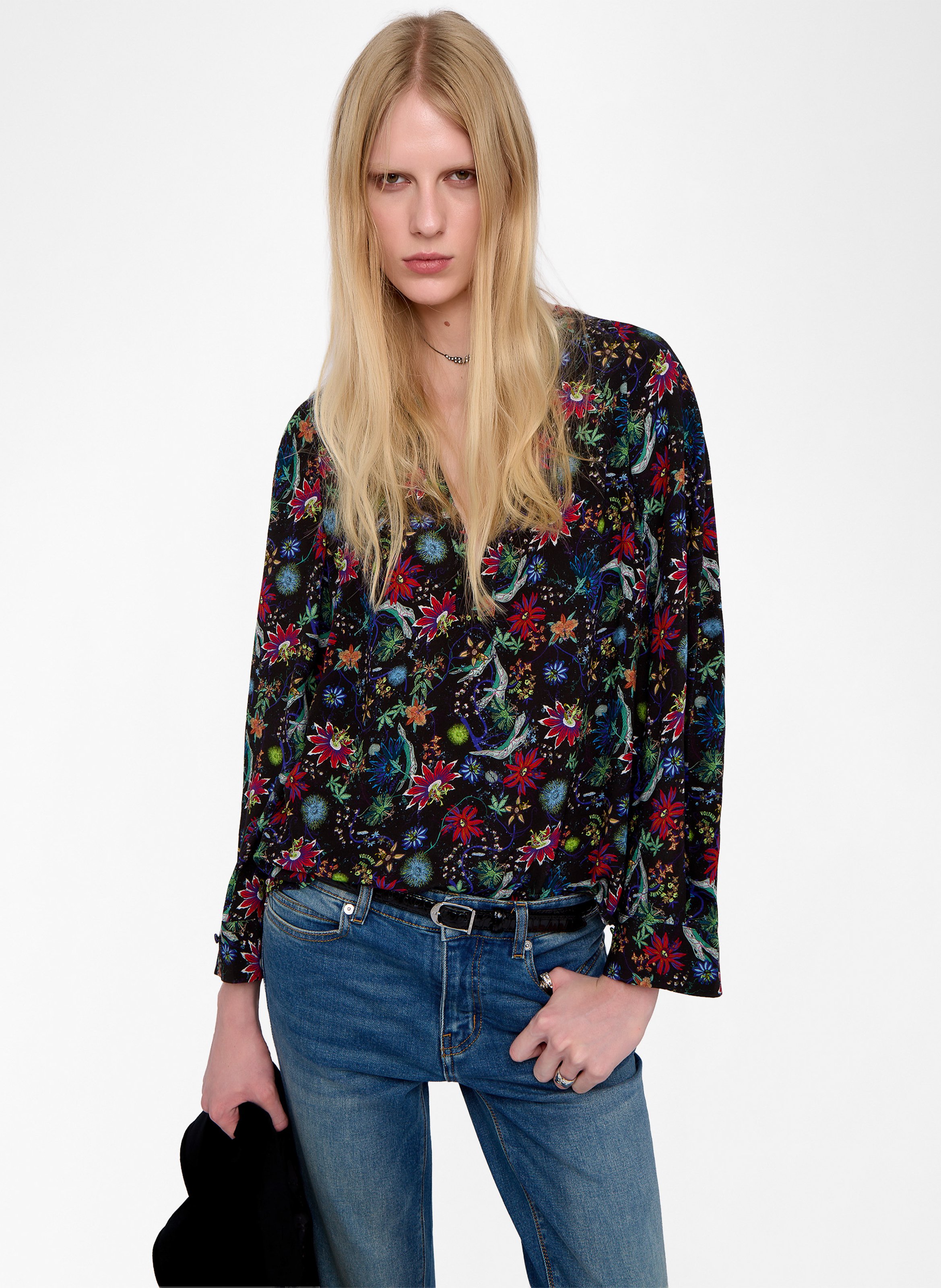 Top col v manches longues fleuri ZADIG&VOLTAIRE Bleu