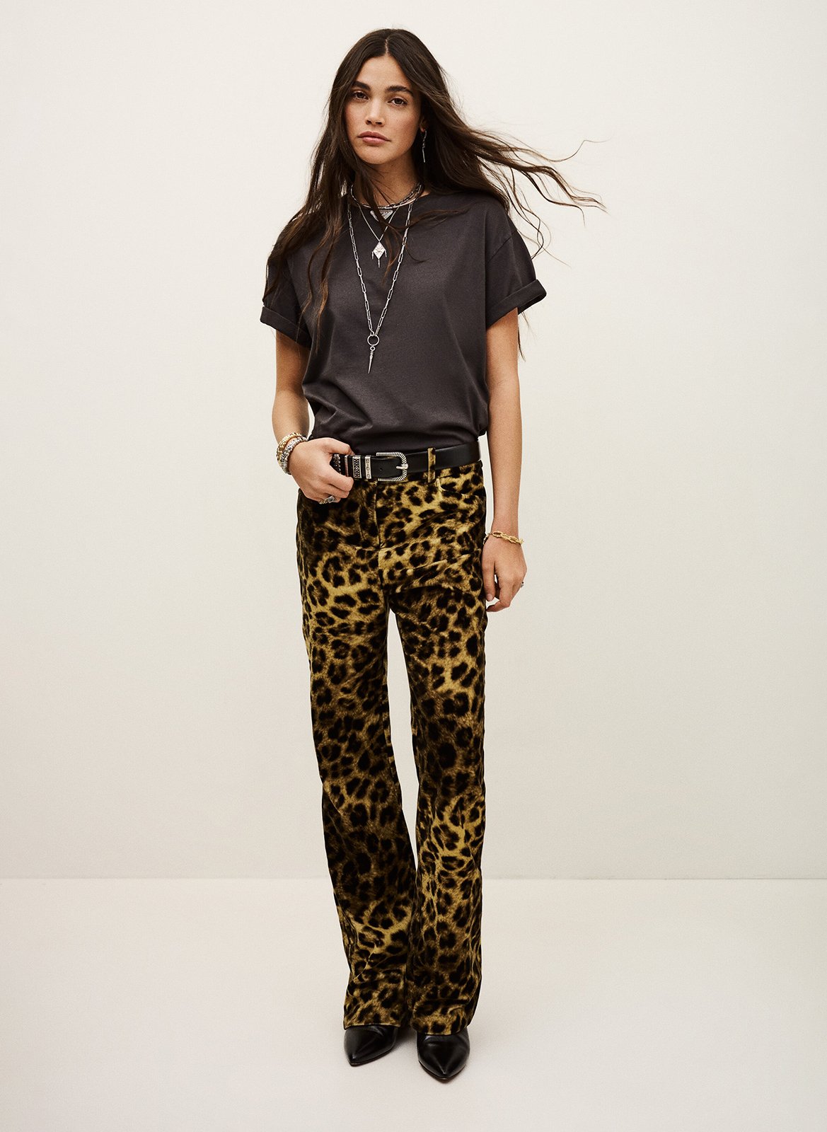 Rechte broek met luipaardprint BA&SH Beige