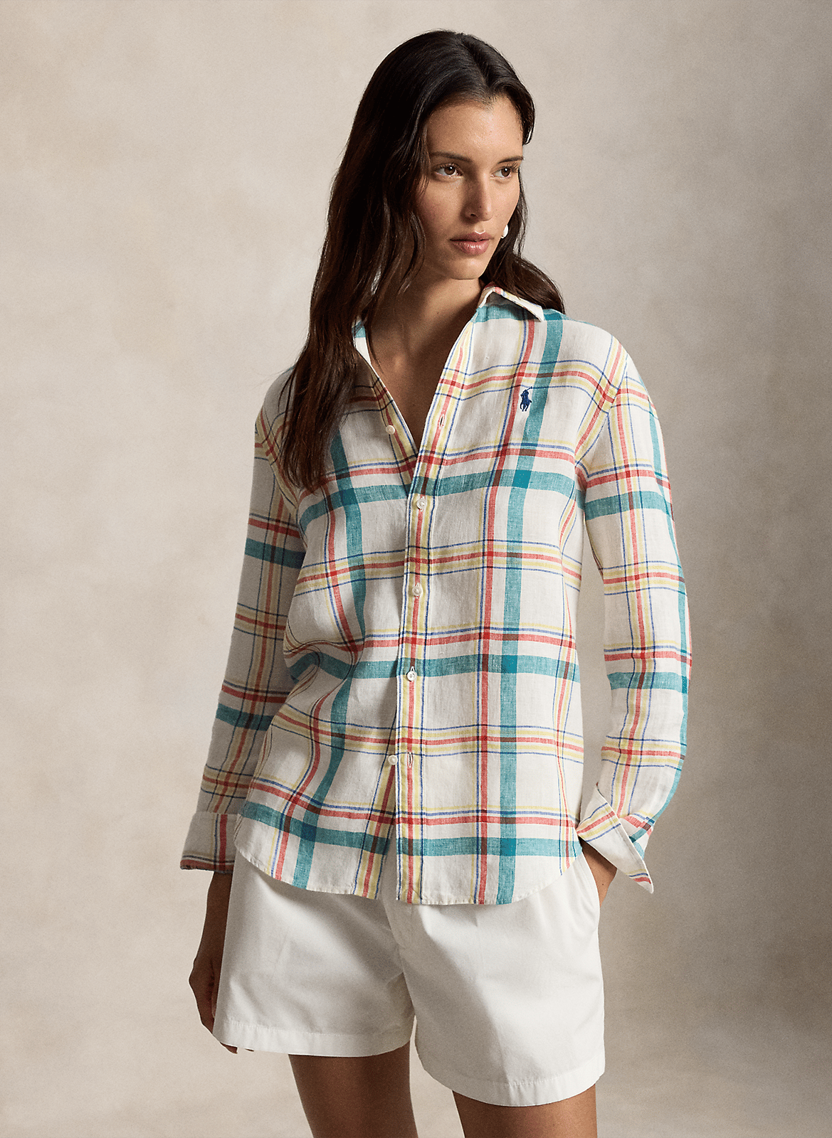 Straight linen checked shirt POLO RALPH LAUREN White