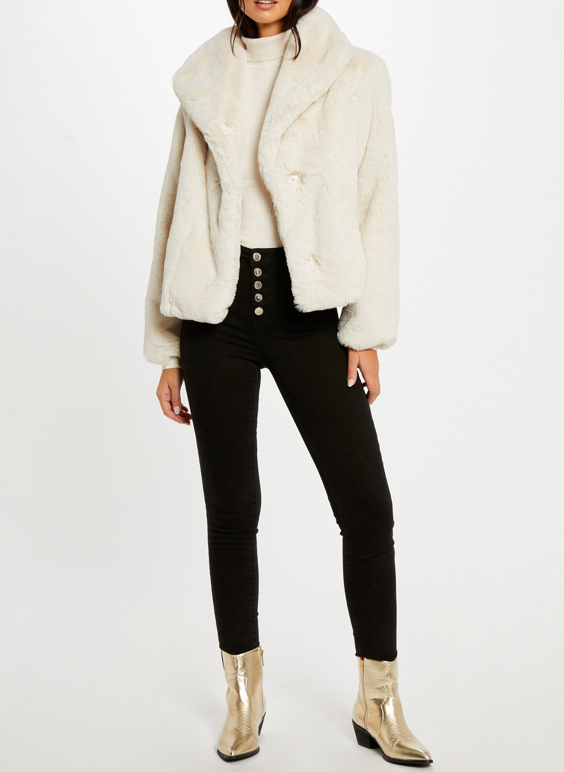 Manteau court en fourrure synthétique  MORGAN Beige