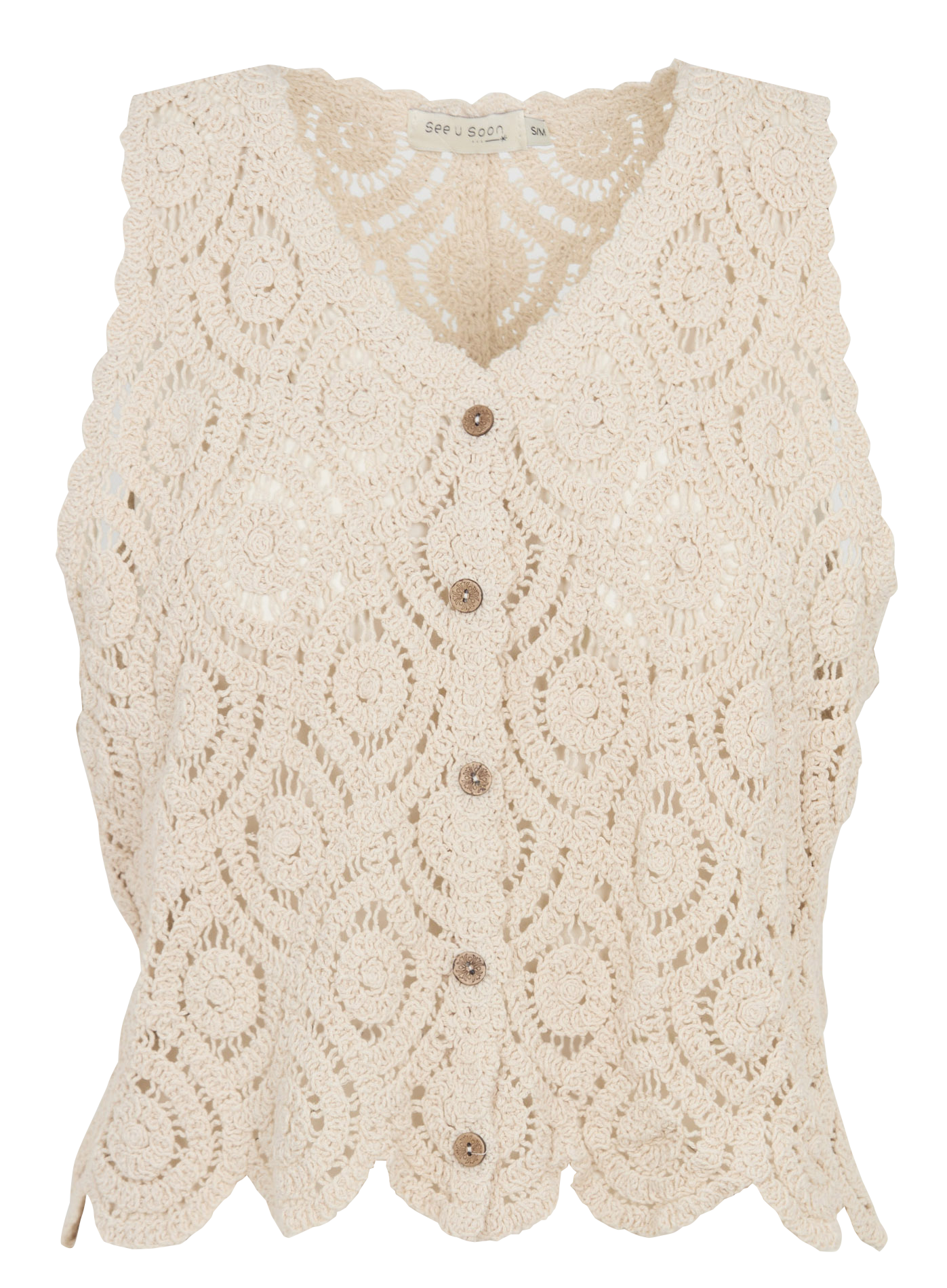 Ruimvallend, katoenen vest met V-hals SEE U SOON Beige