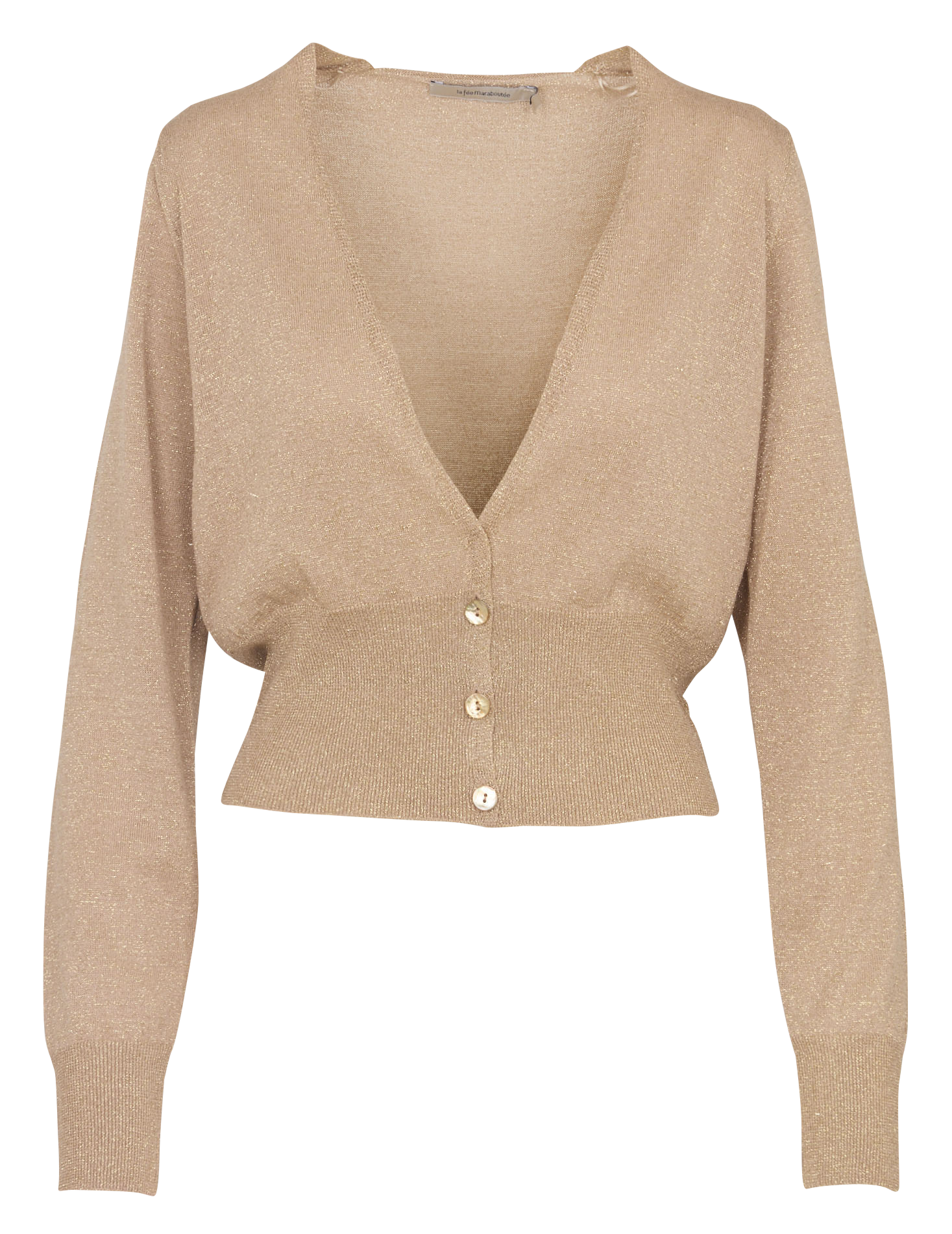 Gilet droit col V en maille métallisée  LA FEE MARABOUTEE