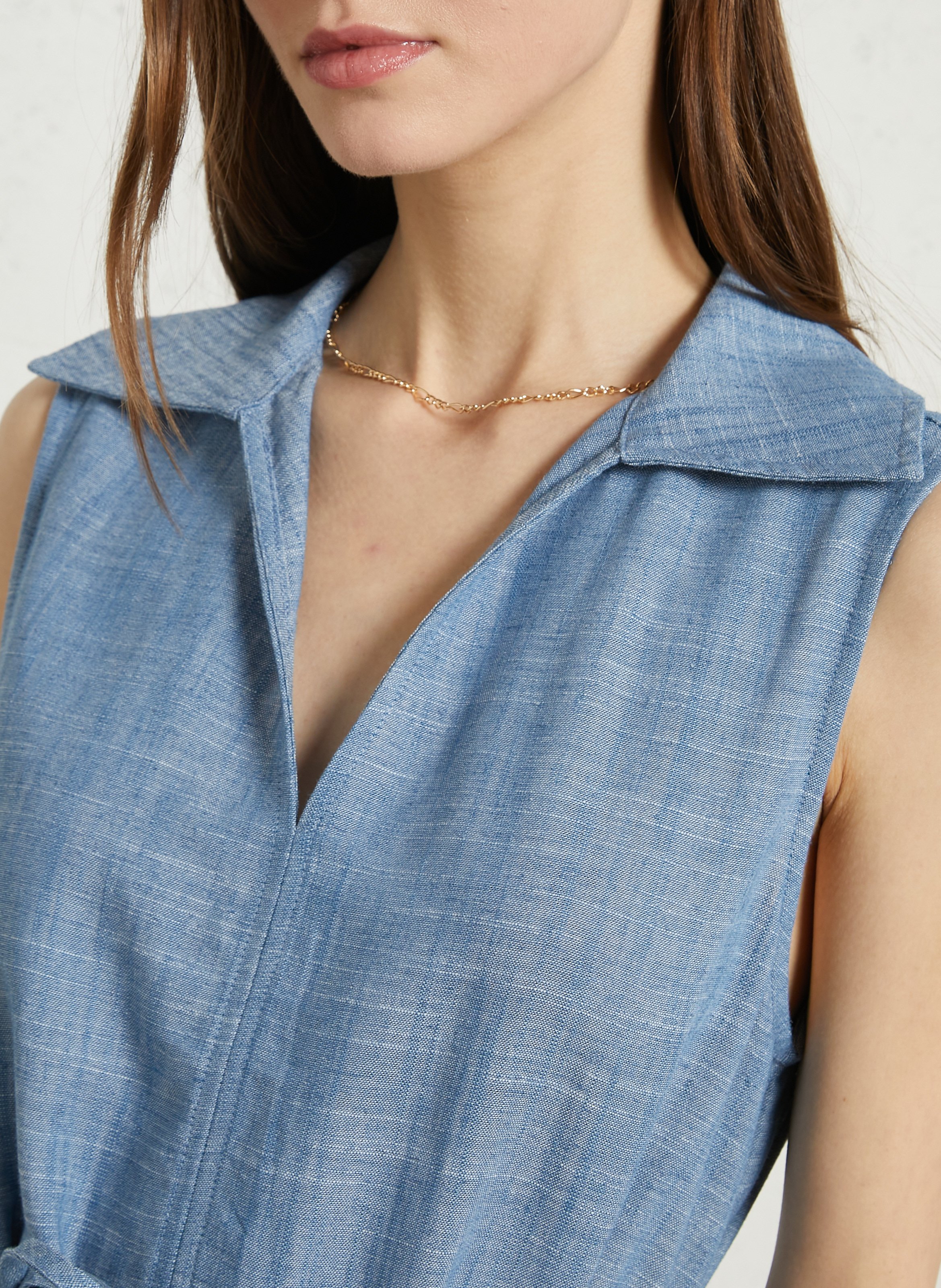 Robe courte col V évasée unie THE KORNER Bleu