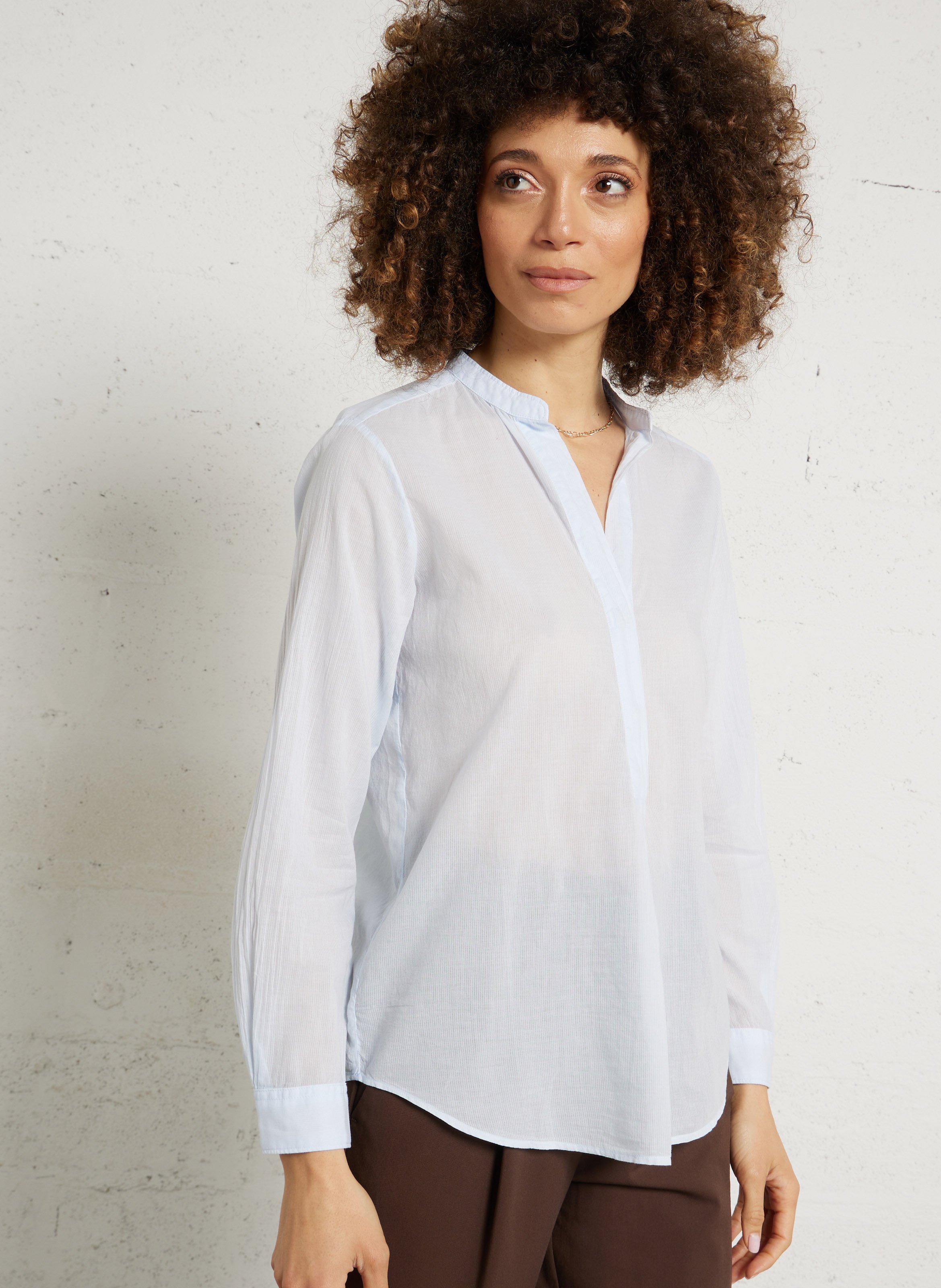 Top droit col tunisien en coton HARTFORD Bleu