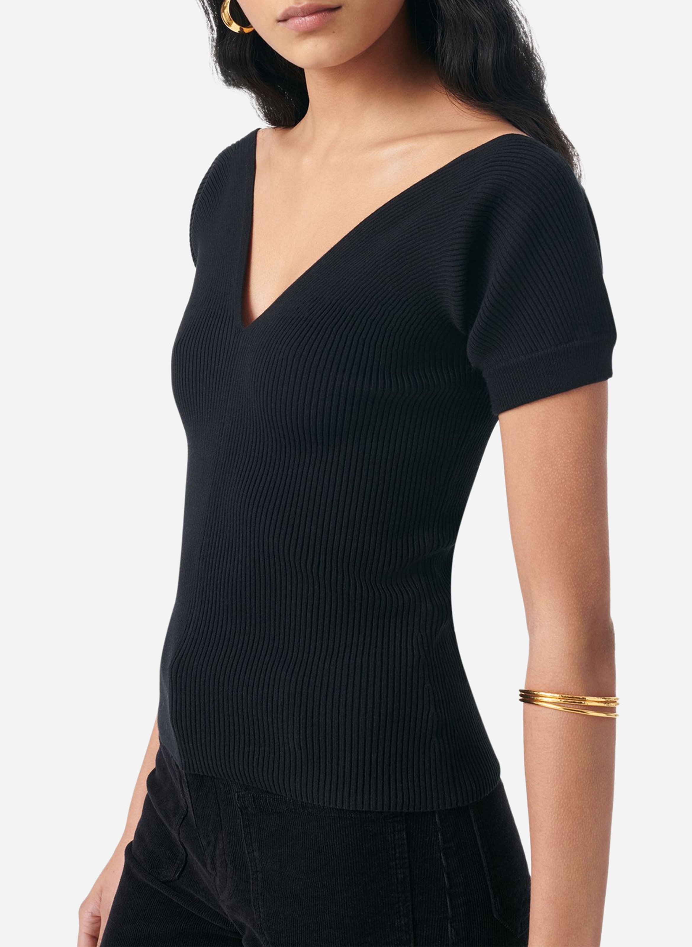 Buttoned printed V-neck top VANESSA BRUNO Black