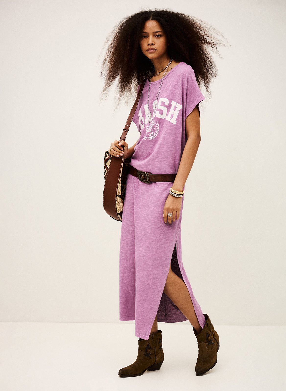 Halflange jurk met print en ronde hals BA&SH Roze