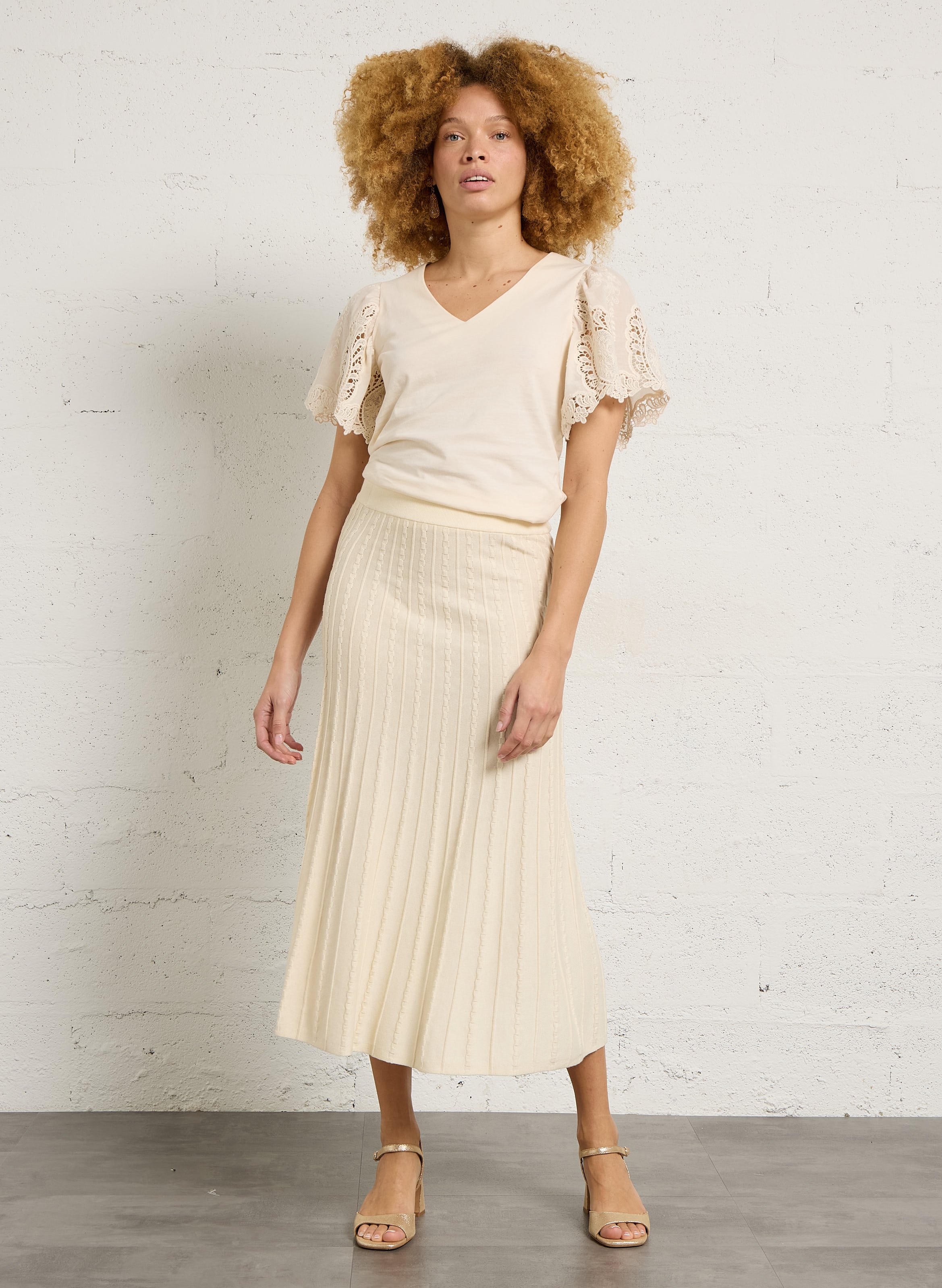 Straight V-neck cotton top MAISON 123 Beige