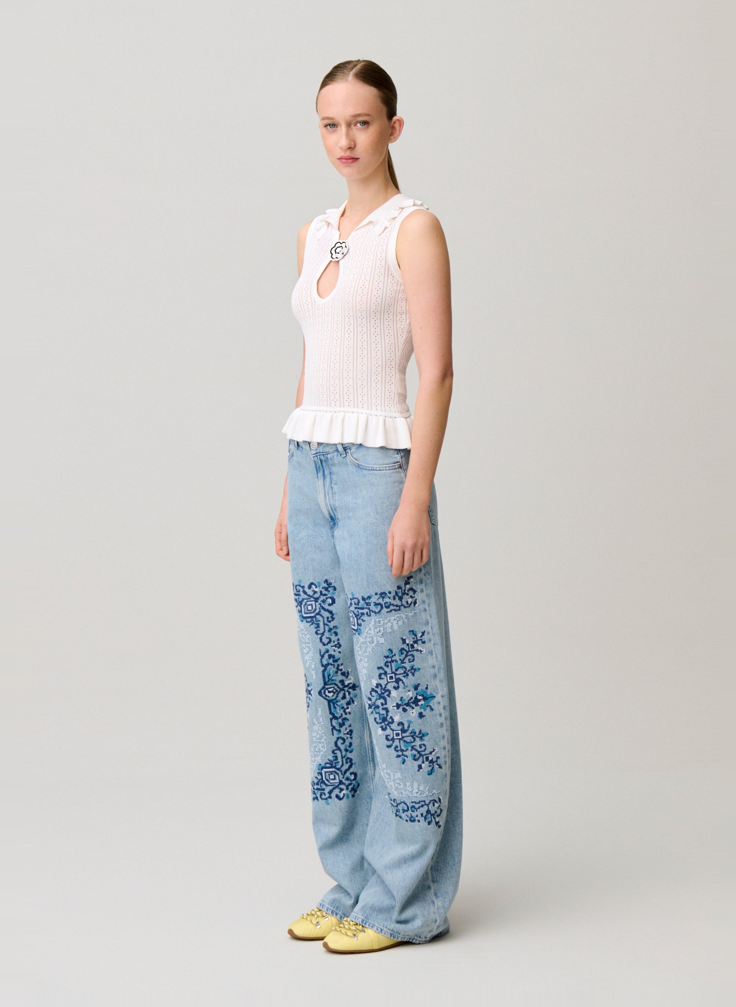 Top droit col classique en maille CLAUDIE PIERLOT Beige