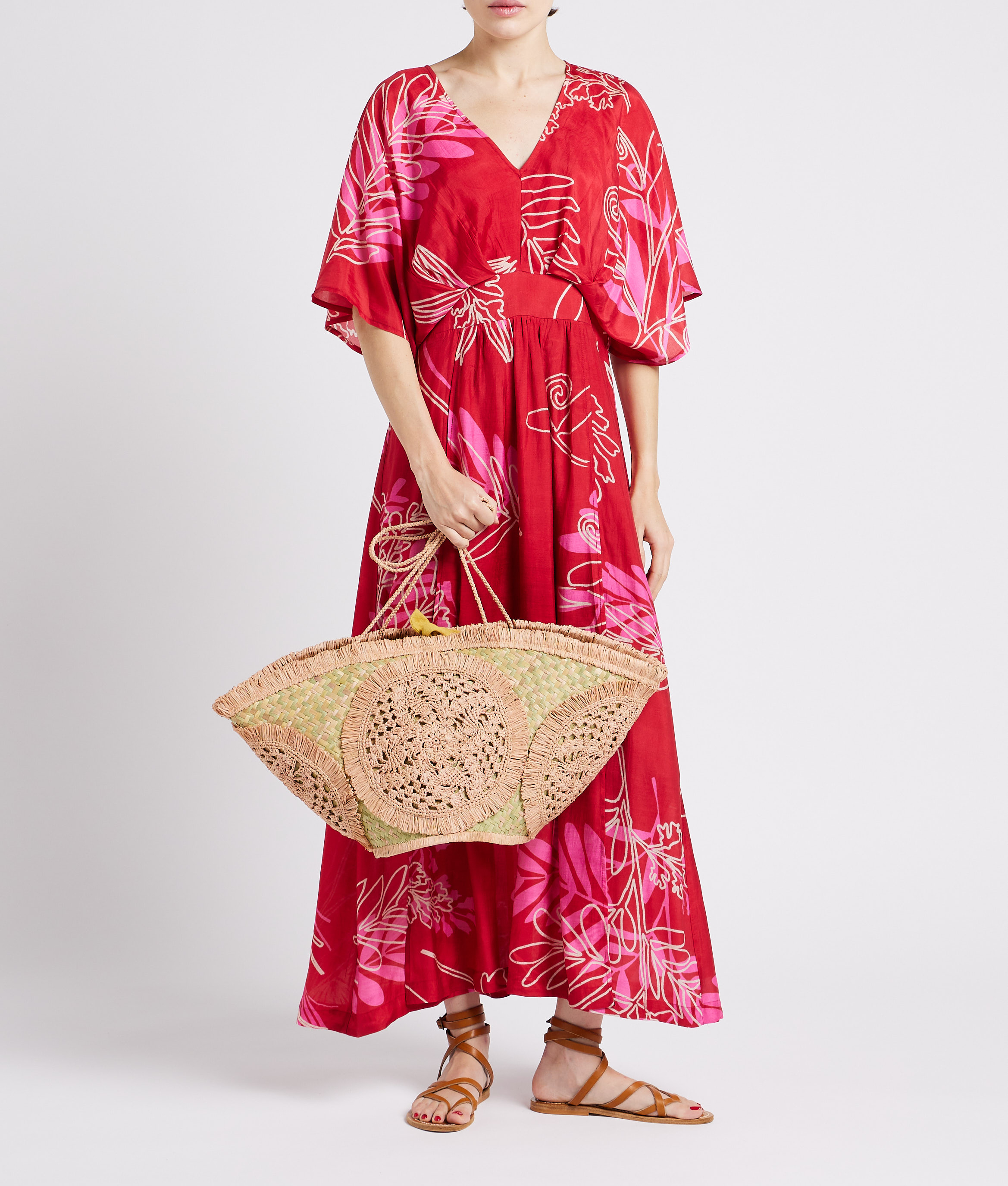 Panier shopping en dentelle de raphia  SANS ARCIDET Rose