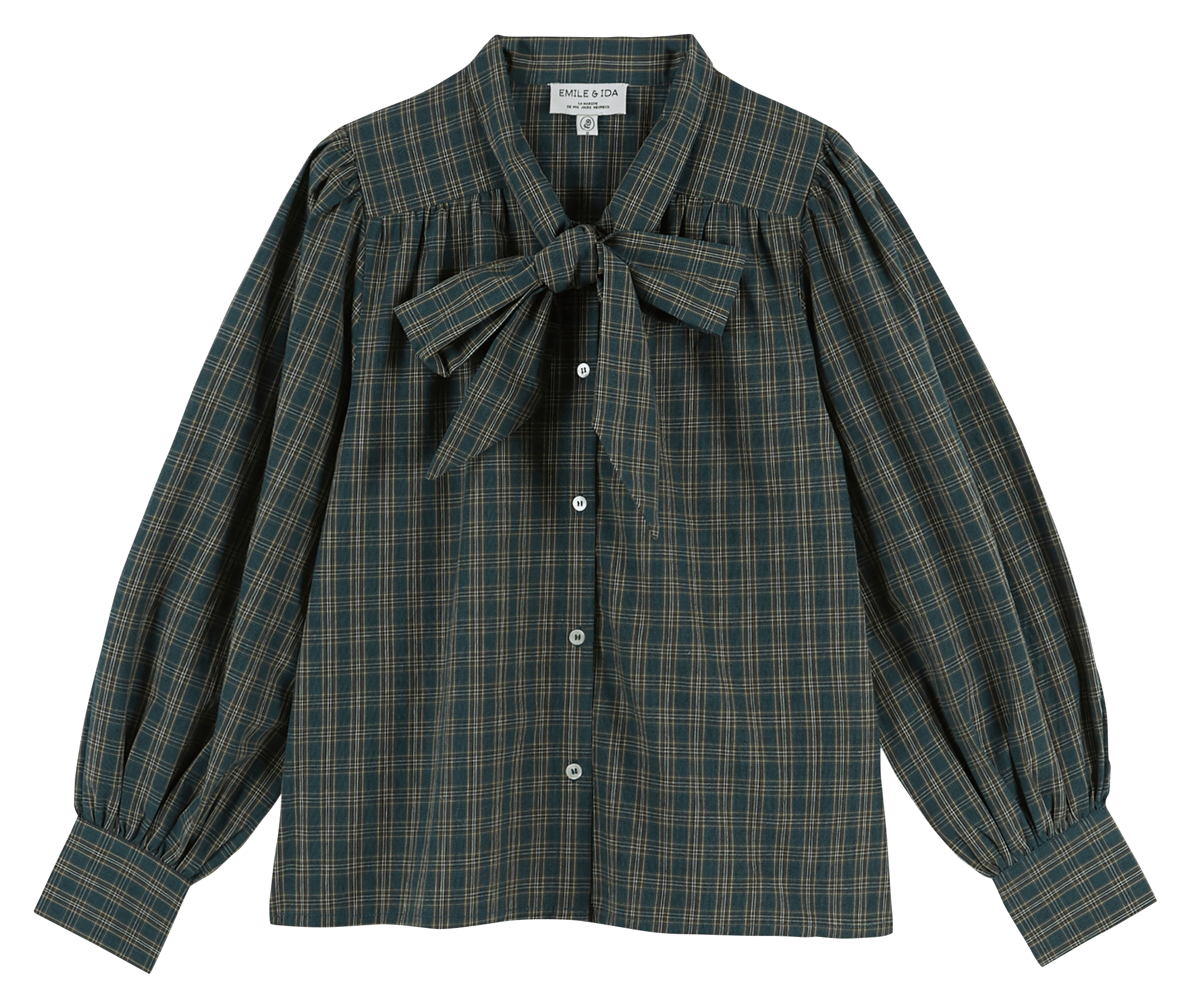 Blouse col lavallière en coton EMILE ET IDA Vert