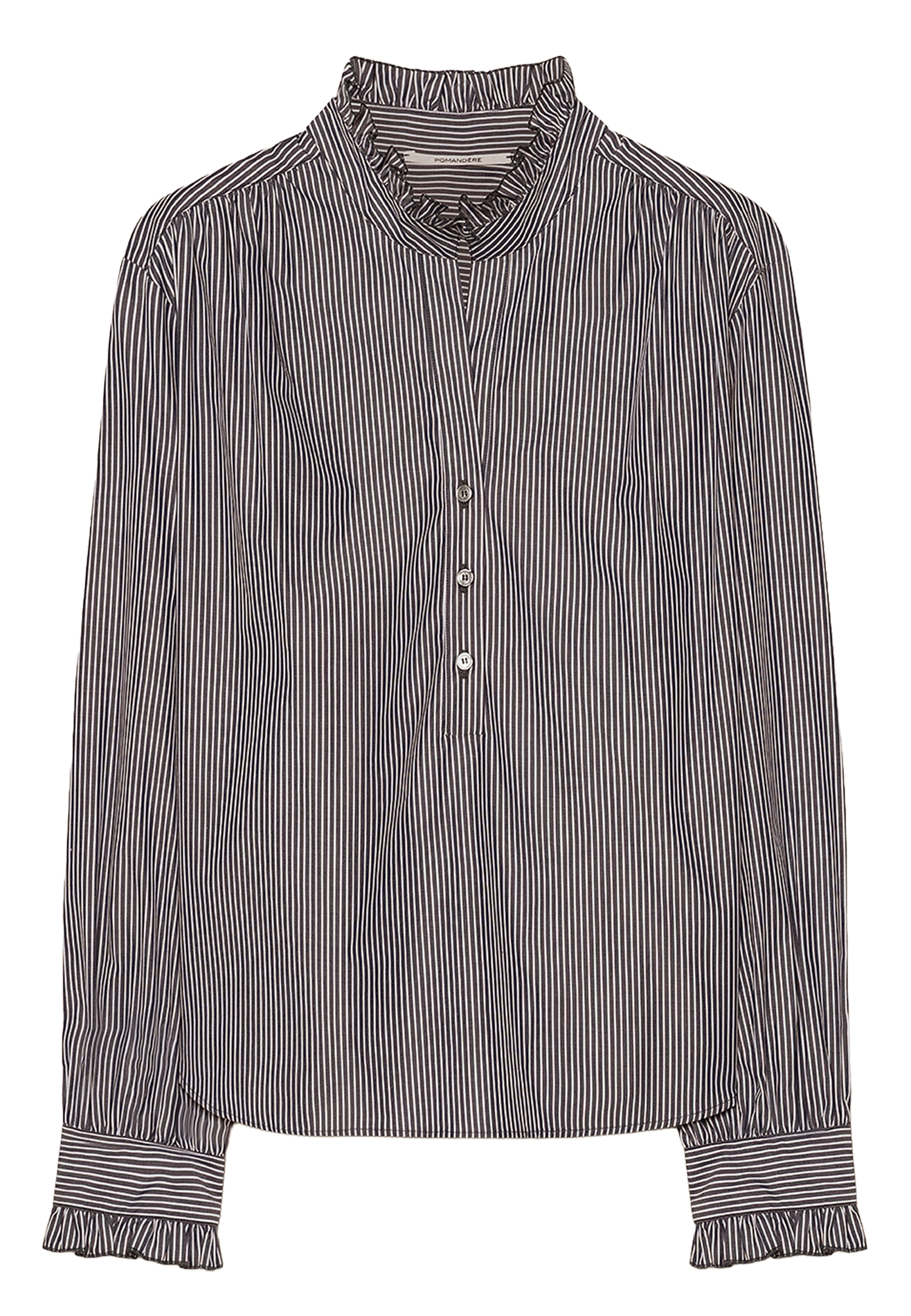 Striped straight cotton round-neck blouse POMANDERE Brown