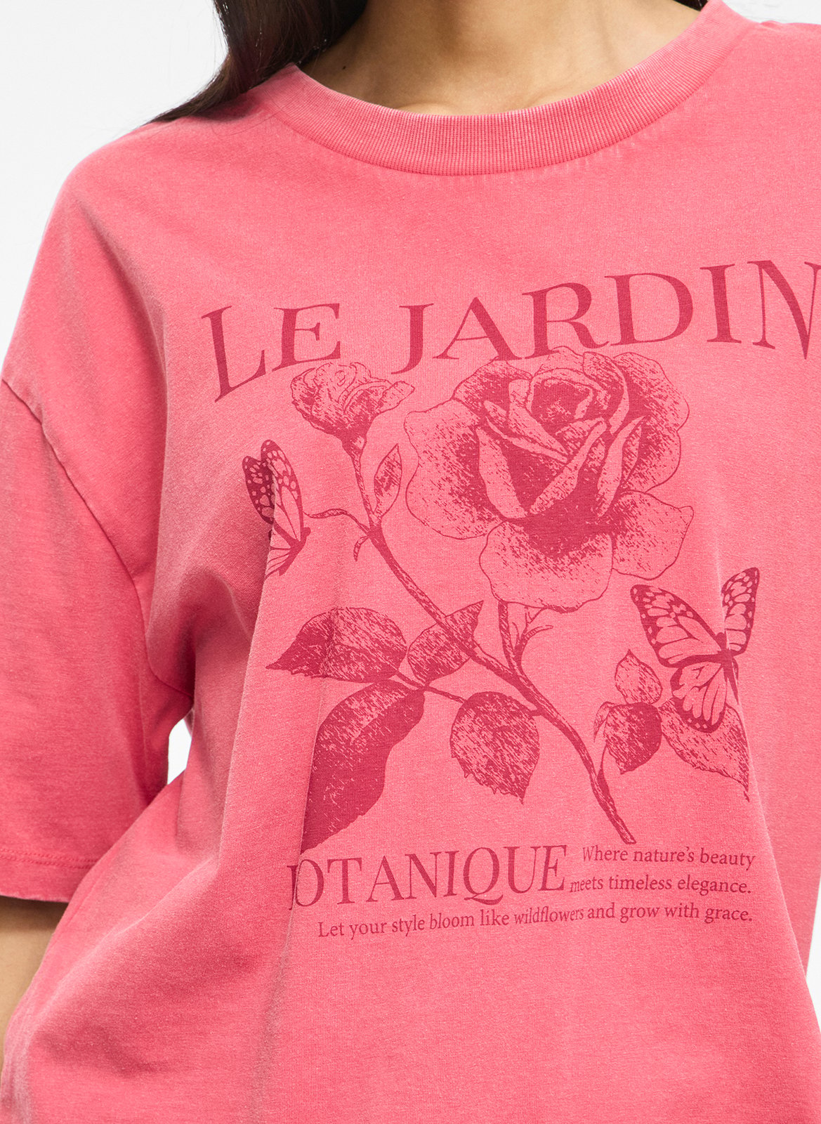Tee-shirt droit col rond en coton bio imprimé VILA Rouge