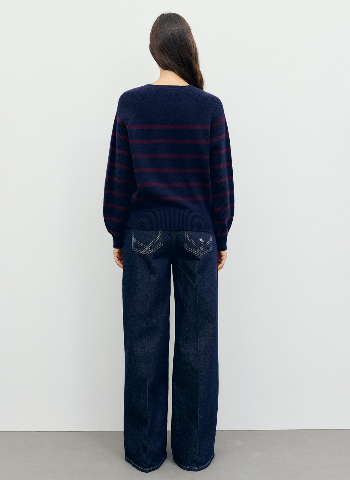 Pull droit col rond rayé en laine GERARD DAREL Bleu