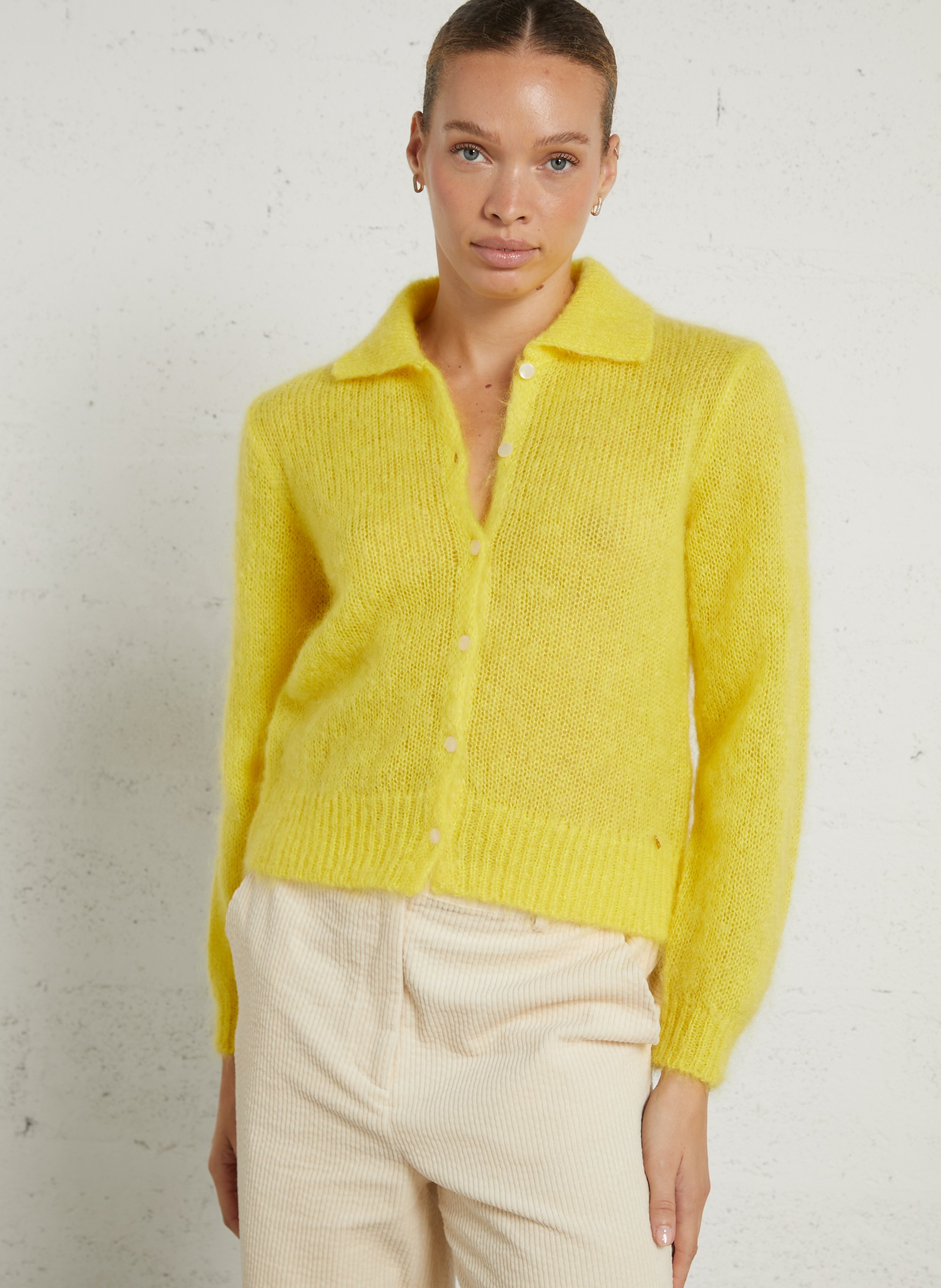 Straight mohair blend polo collar vest DES PETITS HAUTS Green