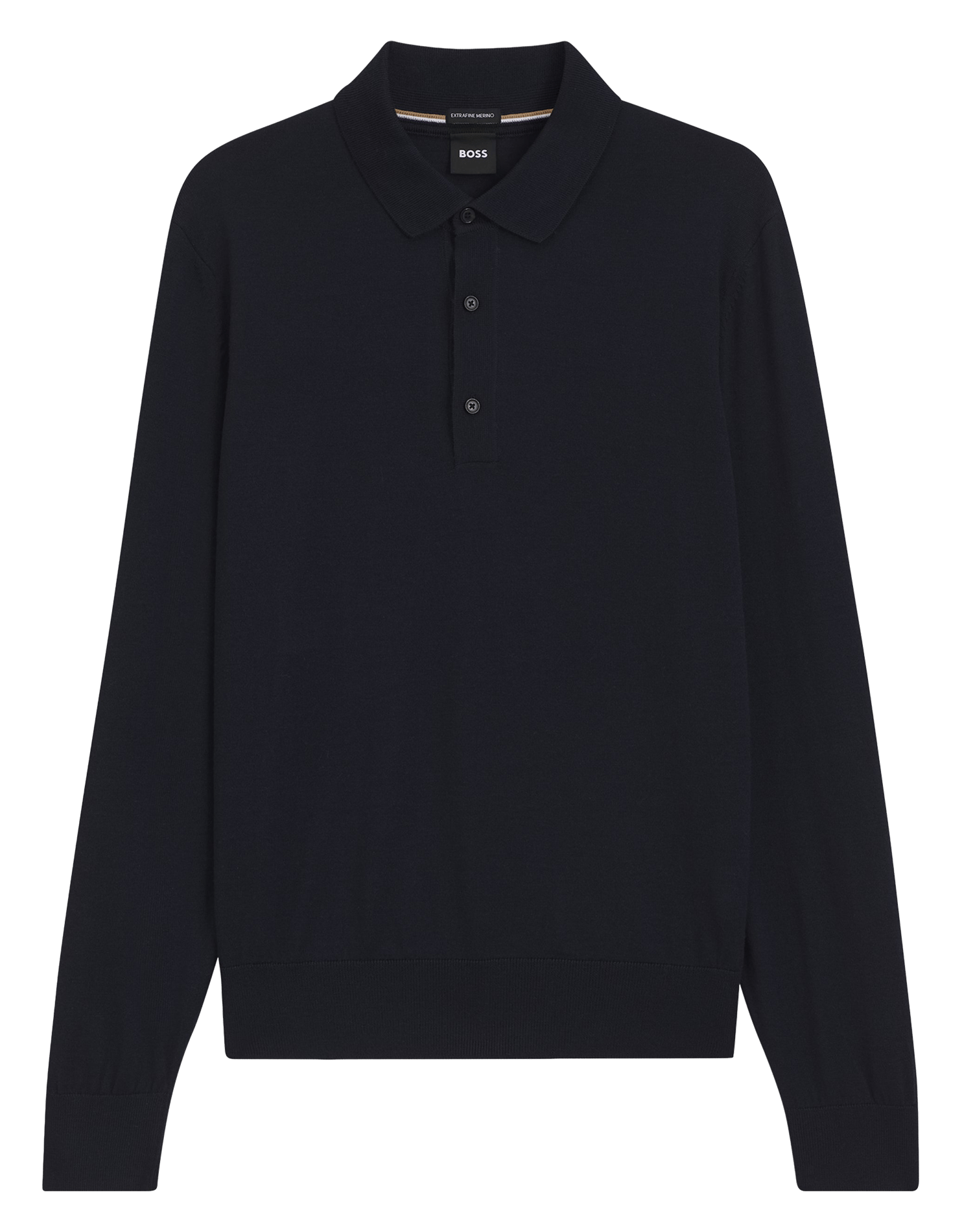 Polo manches longues uni en laine BOSS Bleu
