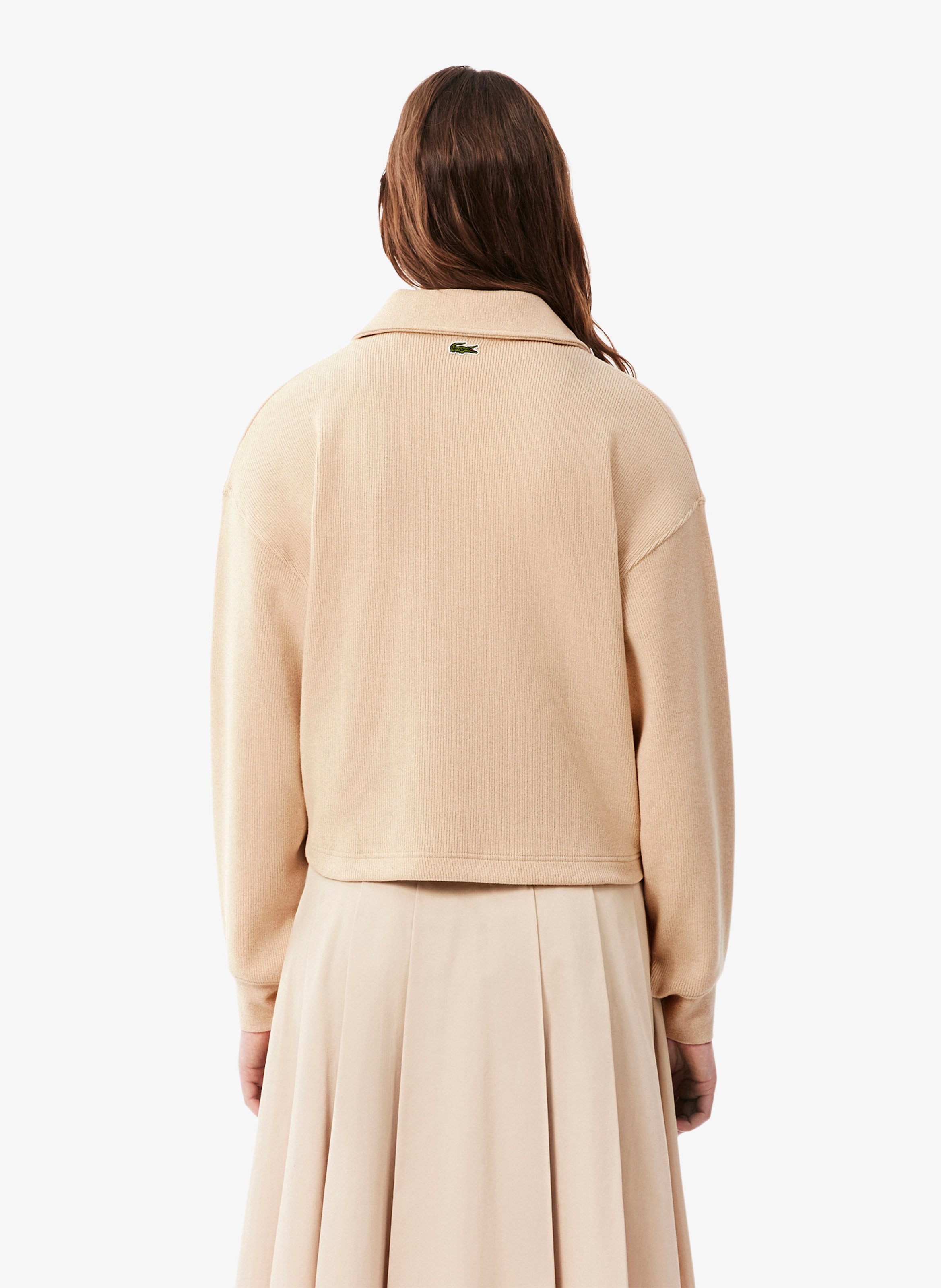 Oversized sweatshirt with ribbed polo collar in blended cotton LACOSTE Beige