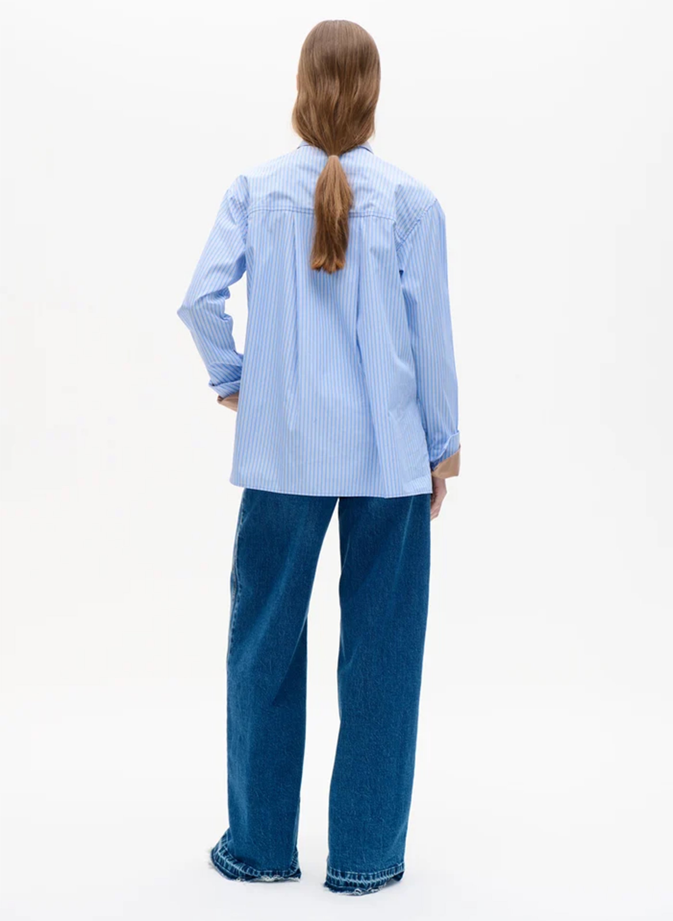 Striped oversize organic cotton shirt with classic collar BAUM UND PFERDGARTEN Blue