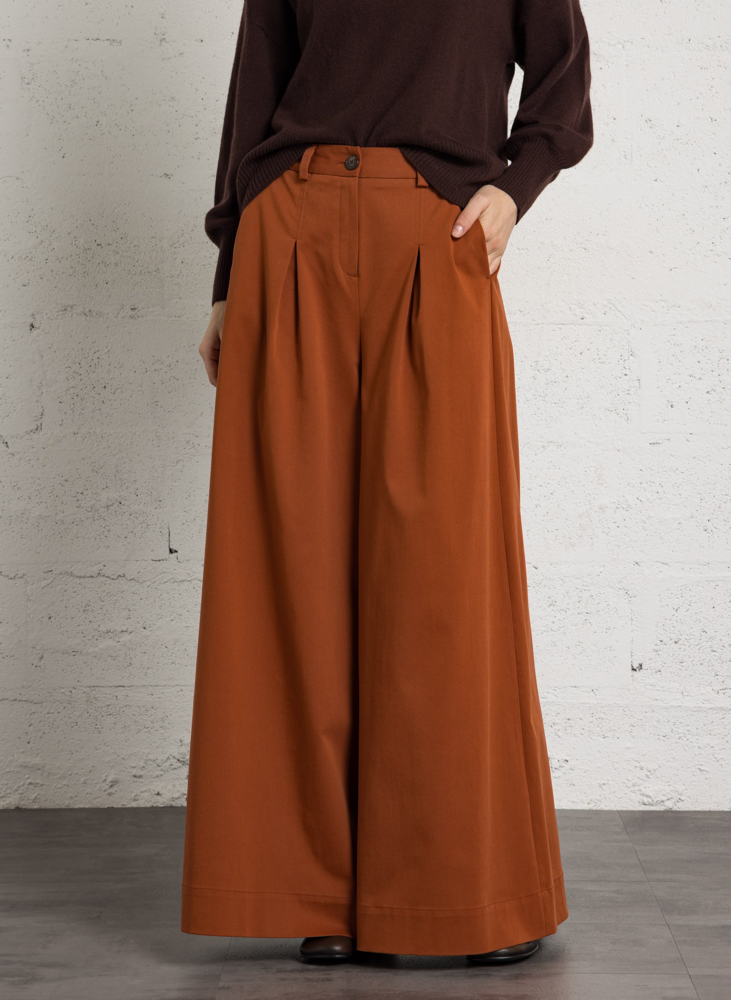 Wide-leg cotton-blend pants MAISON 123 Red