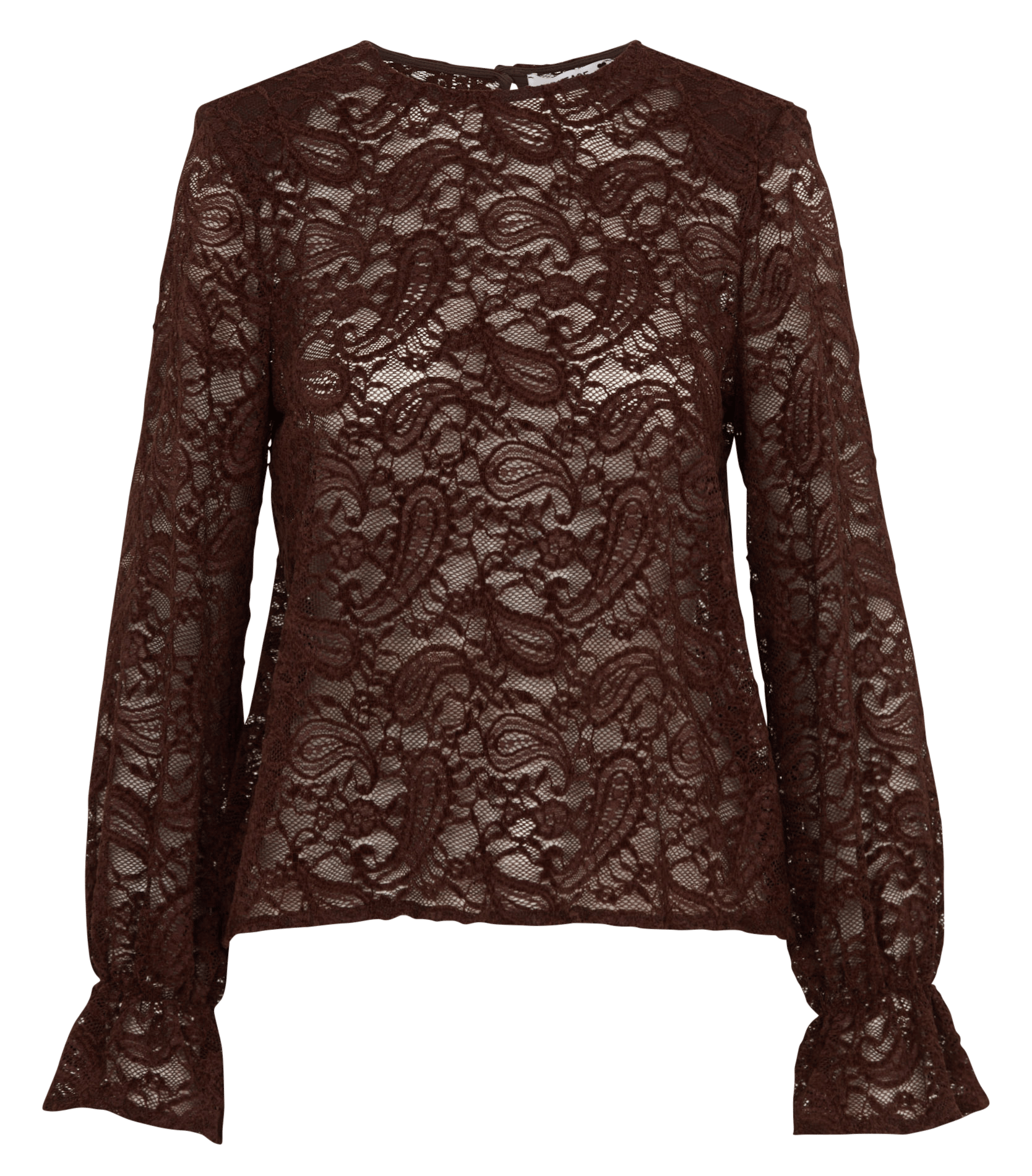Top droit manches longues en dentelle PLEASE Marron