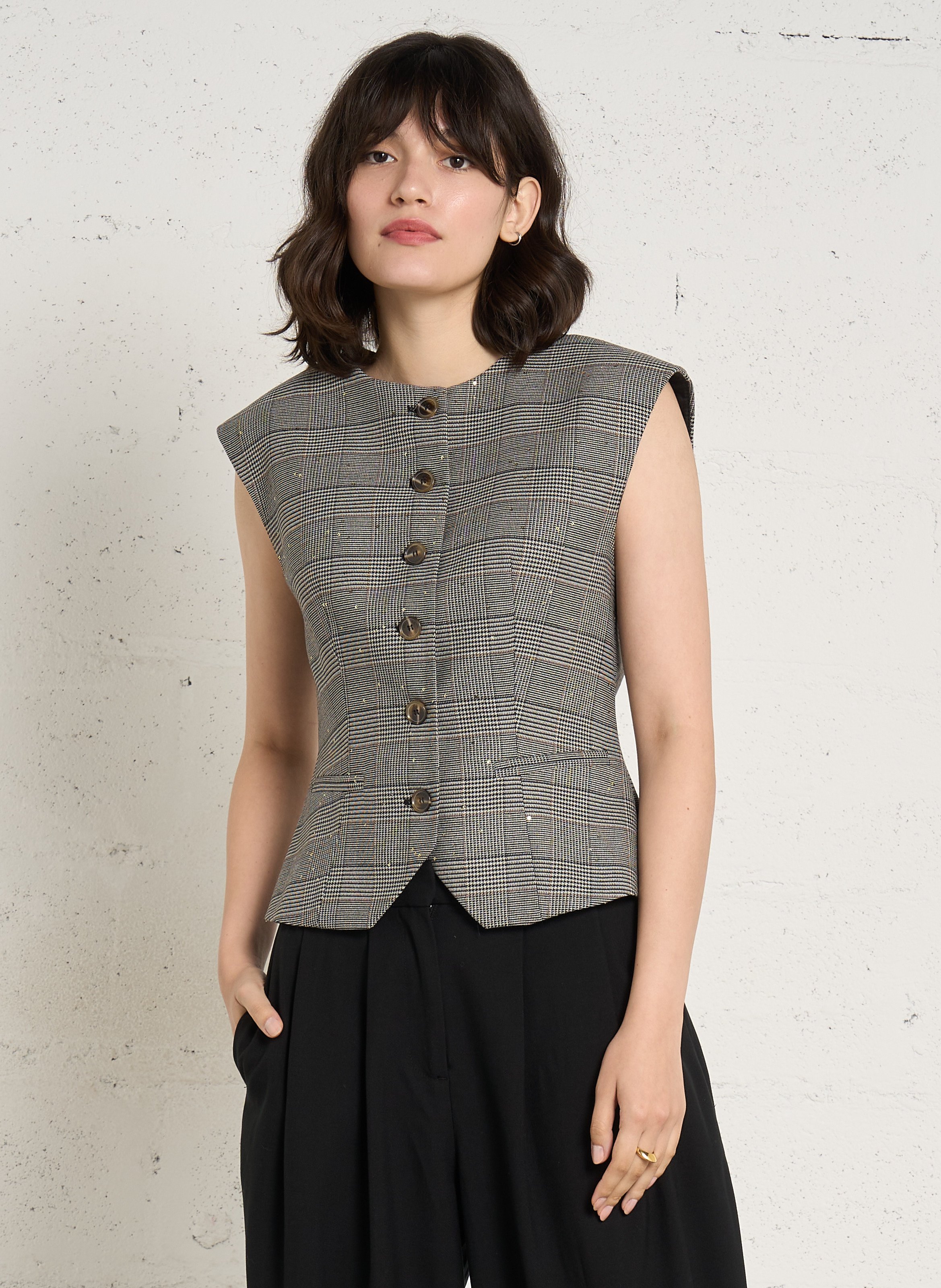 Getailleerd mouwloos gilet met pied-de-poule-motief IMPERIAL Grijs