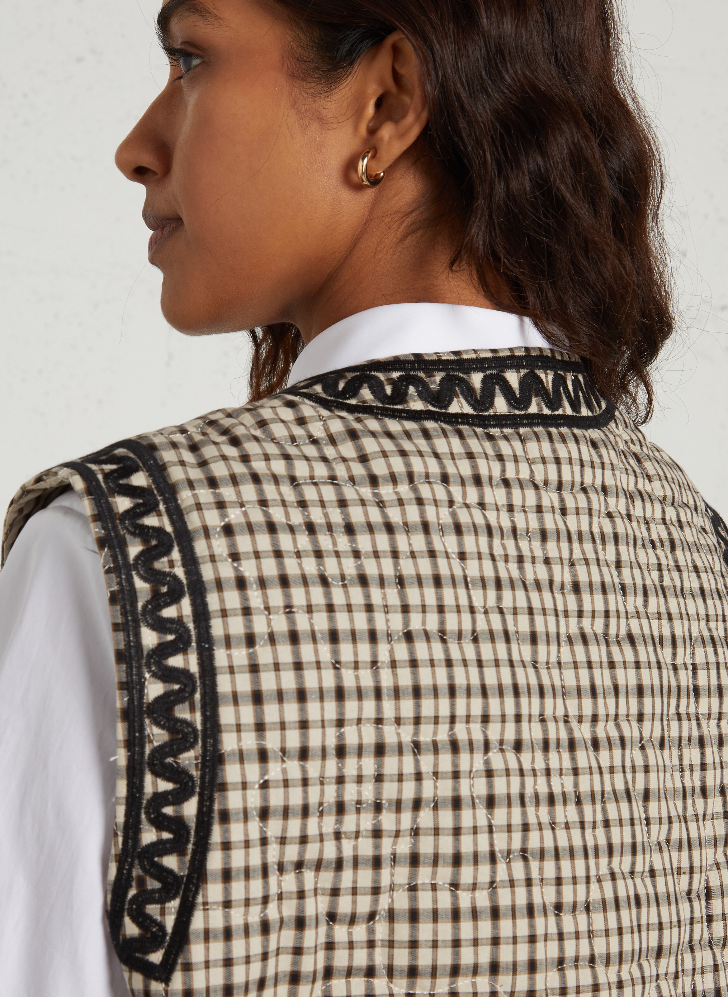 Gilet droit à carreaux brodé en coton mélangé THE KORNER Beige